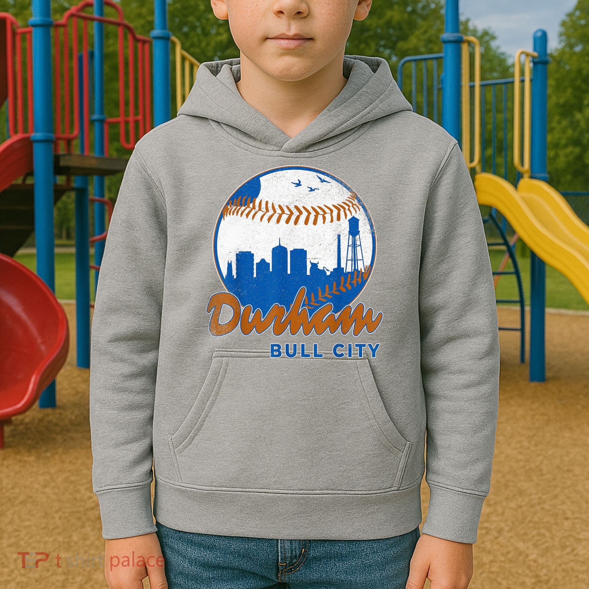 Durham Baseball Skyline Classic Bull City North Carolina Kids Hoodie