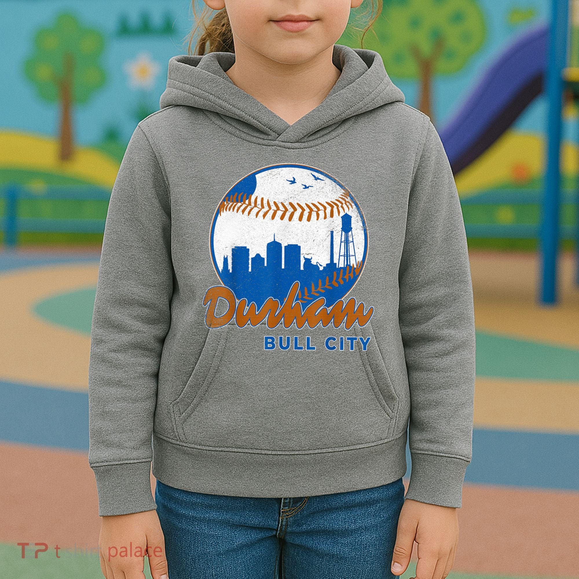 Durham Baseball Skyline Classic Bull City North Carolina Kids Hoodie