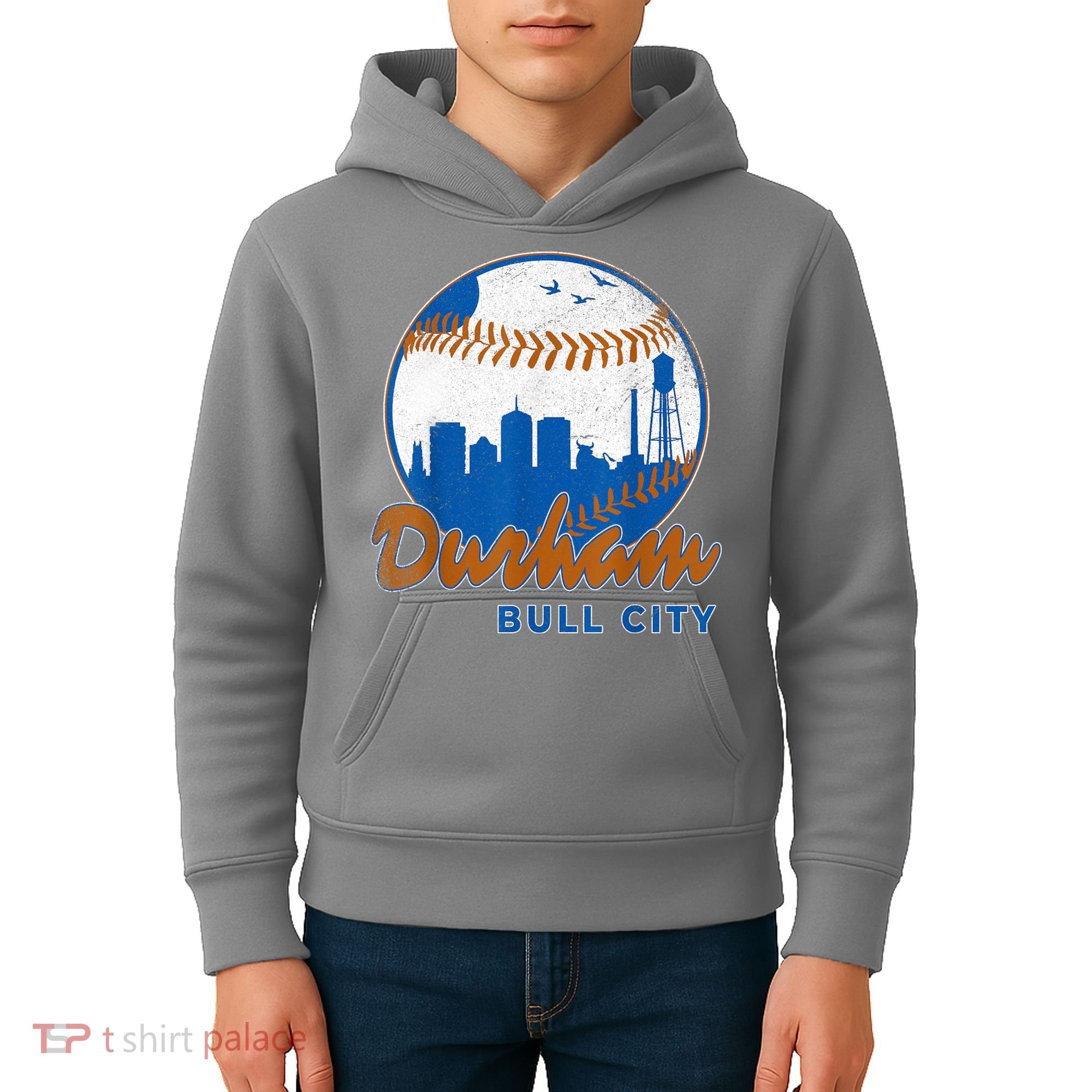Durham Baseball Skyline Classic Bull City North Carolina Kids Hoodie