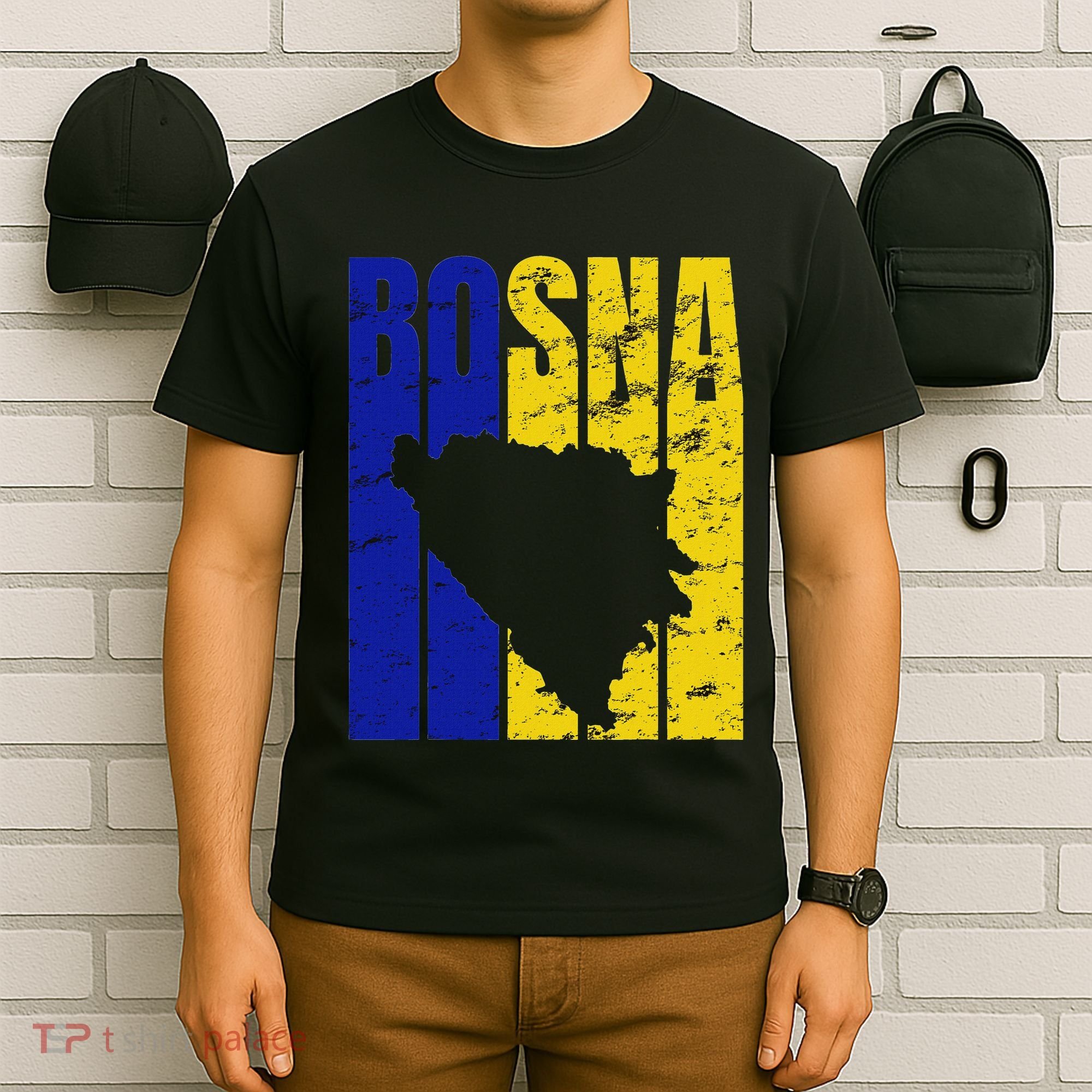 Distressed Bosna Silhouette Vintage Bosnia Flag T-Shirt