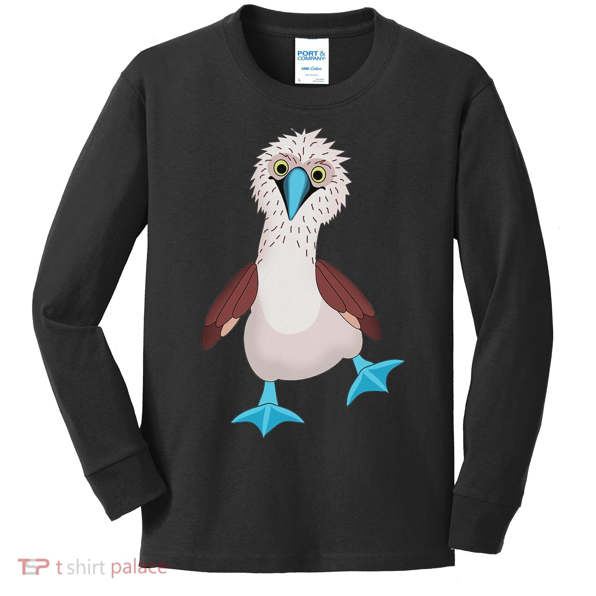 Dancing Booby Sea Bird Footed Blue Feet Drawing Kids Long Sleeve Shirt