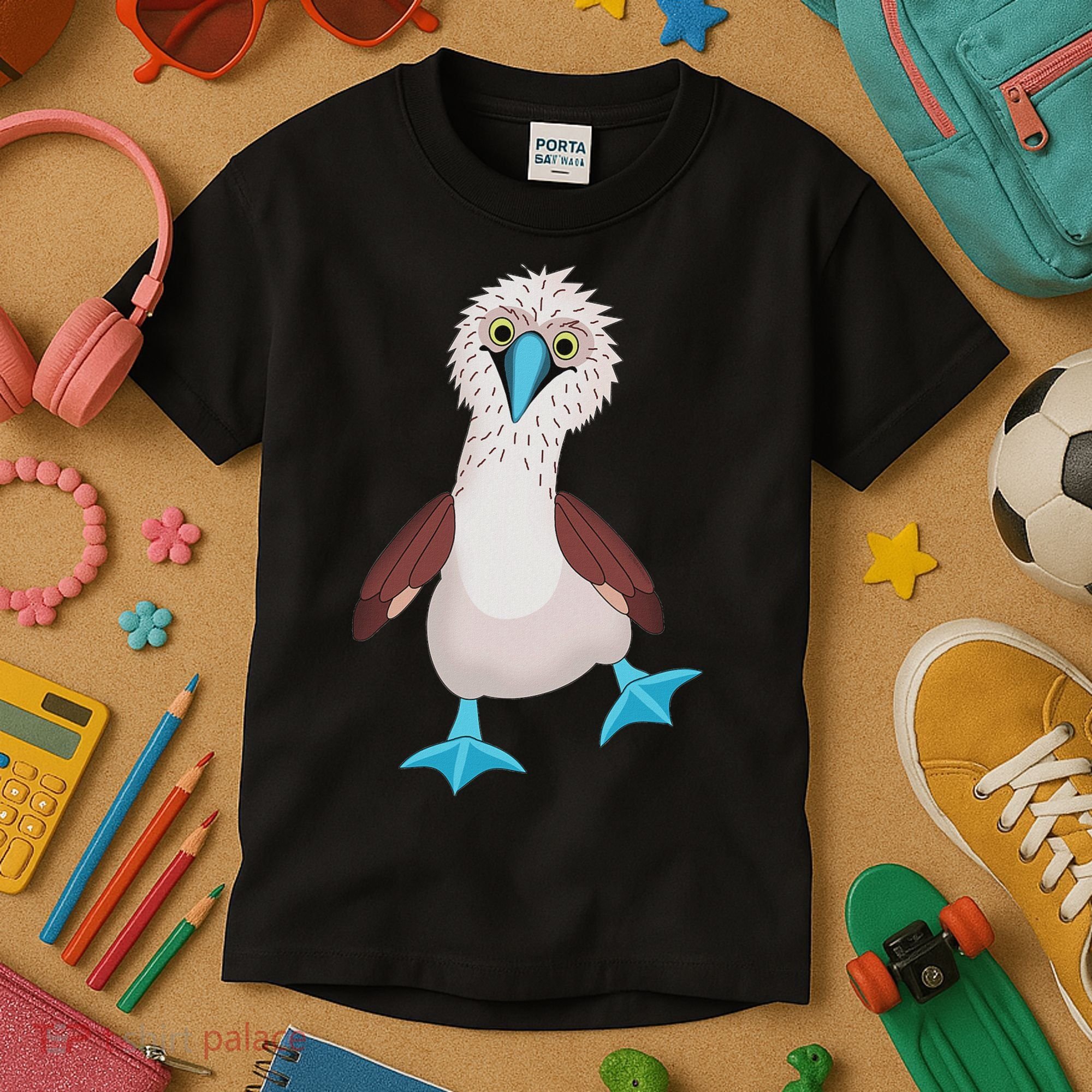 Dancing Booby Sea Bird Footed Blue Feet Drawing Kids T-Shirt