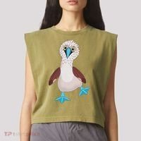 Dancing Booby Sea Bird Footed Blue Feet Drawing Garment-Dyed Women's Muscle Tee thumb 2
