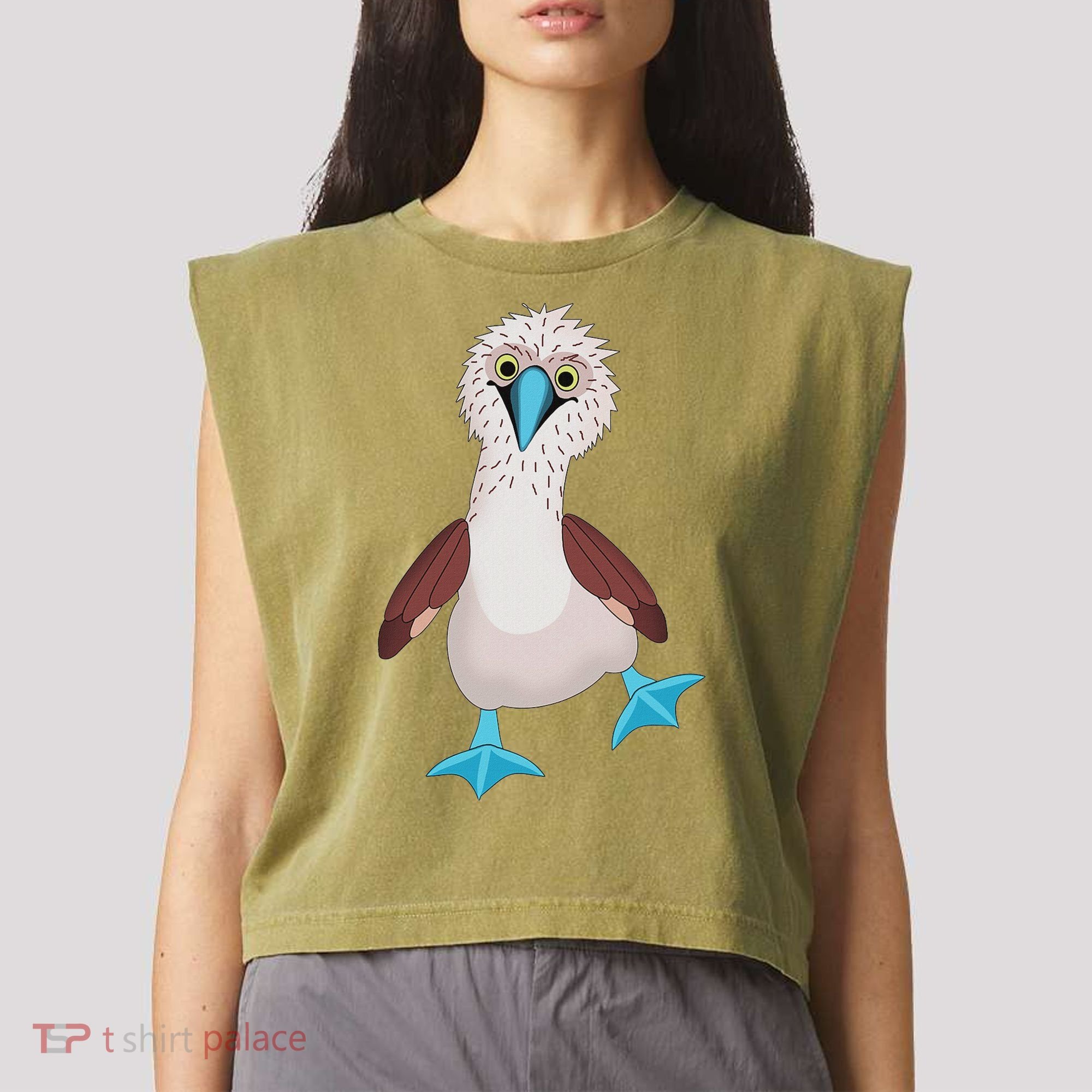 Dancing Booby Sea Bird Footed Blue Feet Drawing Garment-Dyed Women's Muscle Tee