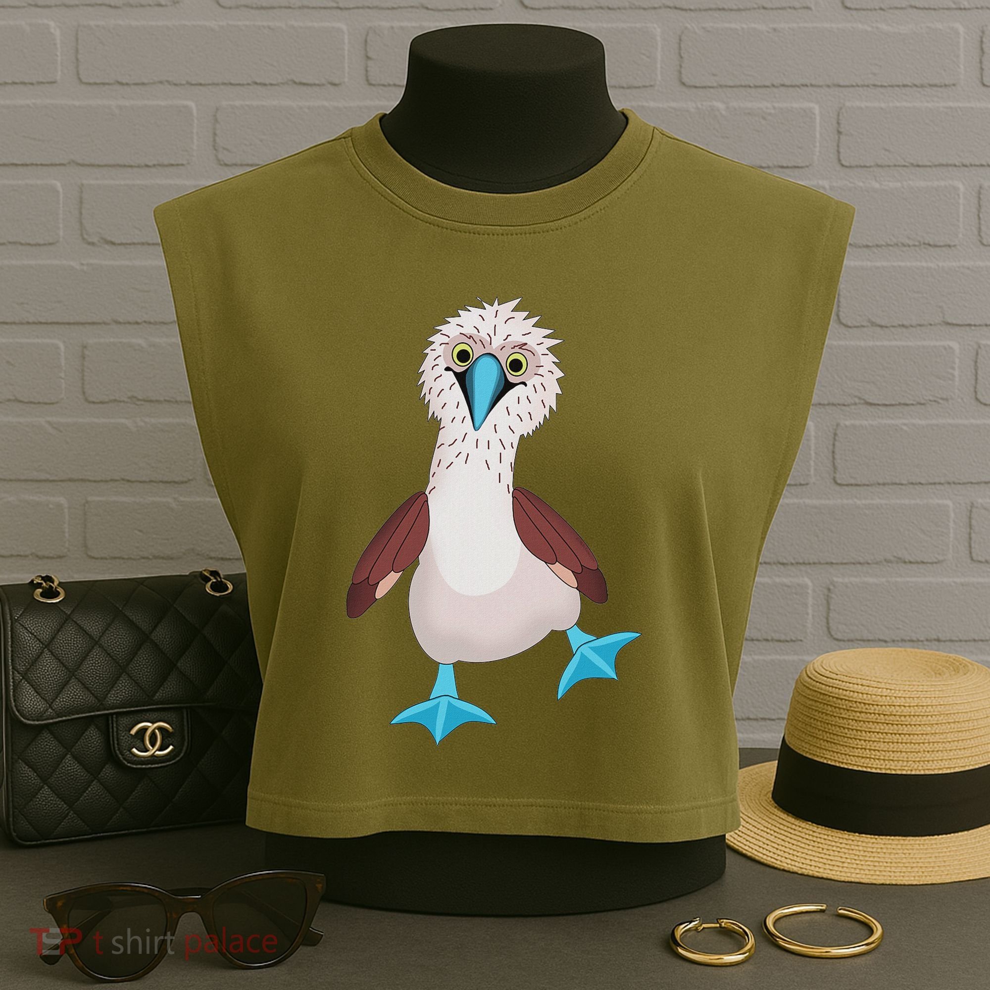 Dancing Booby Sea Bird Footed Blue Feet Drawing Garment-Dyed Women's Muscle Tee