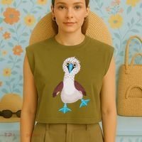 Dancing Booby Sea Bird Footed Blue Feet Drawing Garment-Dyed Women's Muscle Tee thumb 4