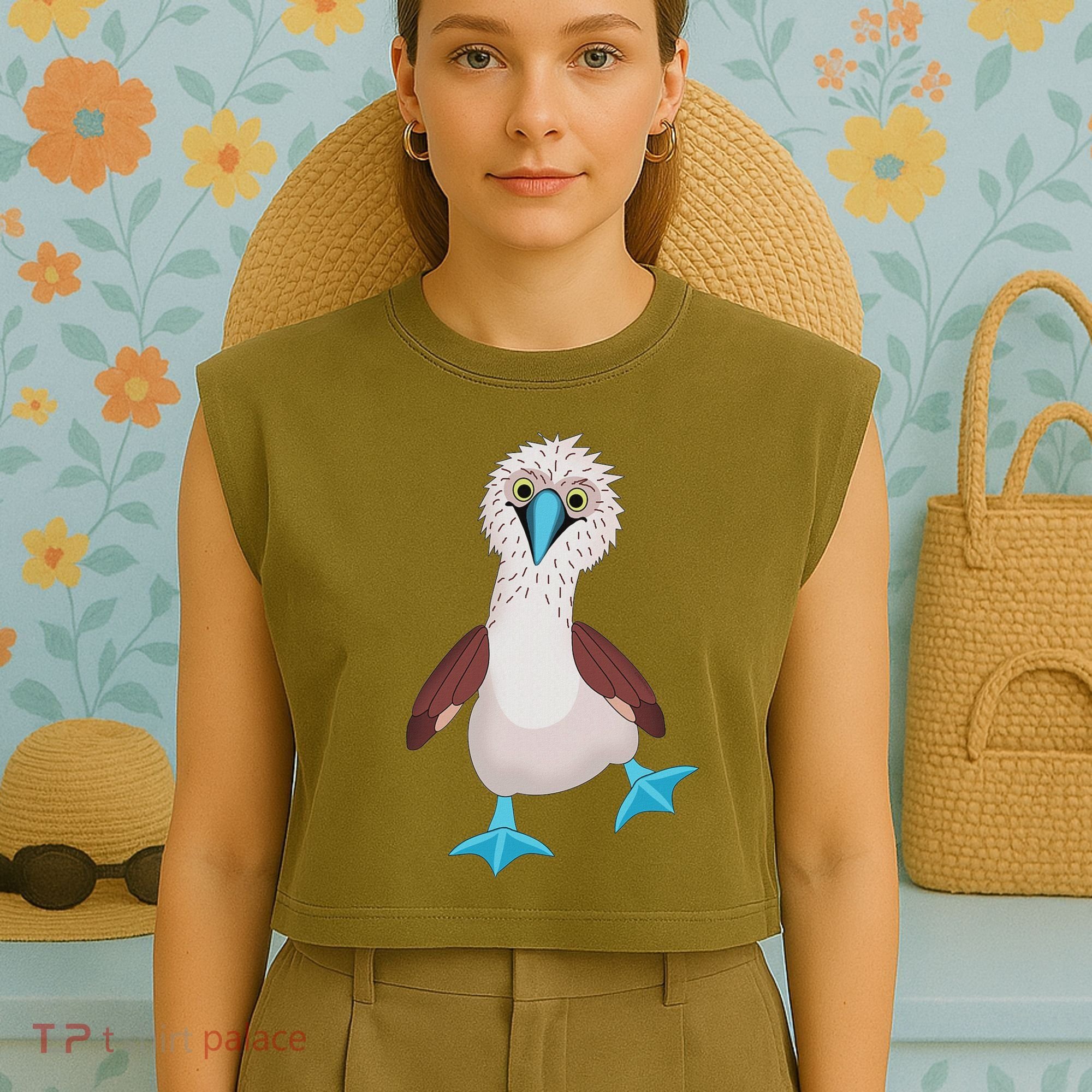 Dancing Booby Sea Bird Footed Blue Feet Drawing Garment-Dyed Women's Muscle Tee