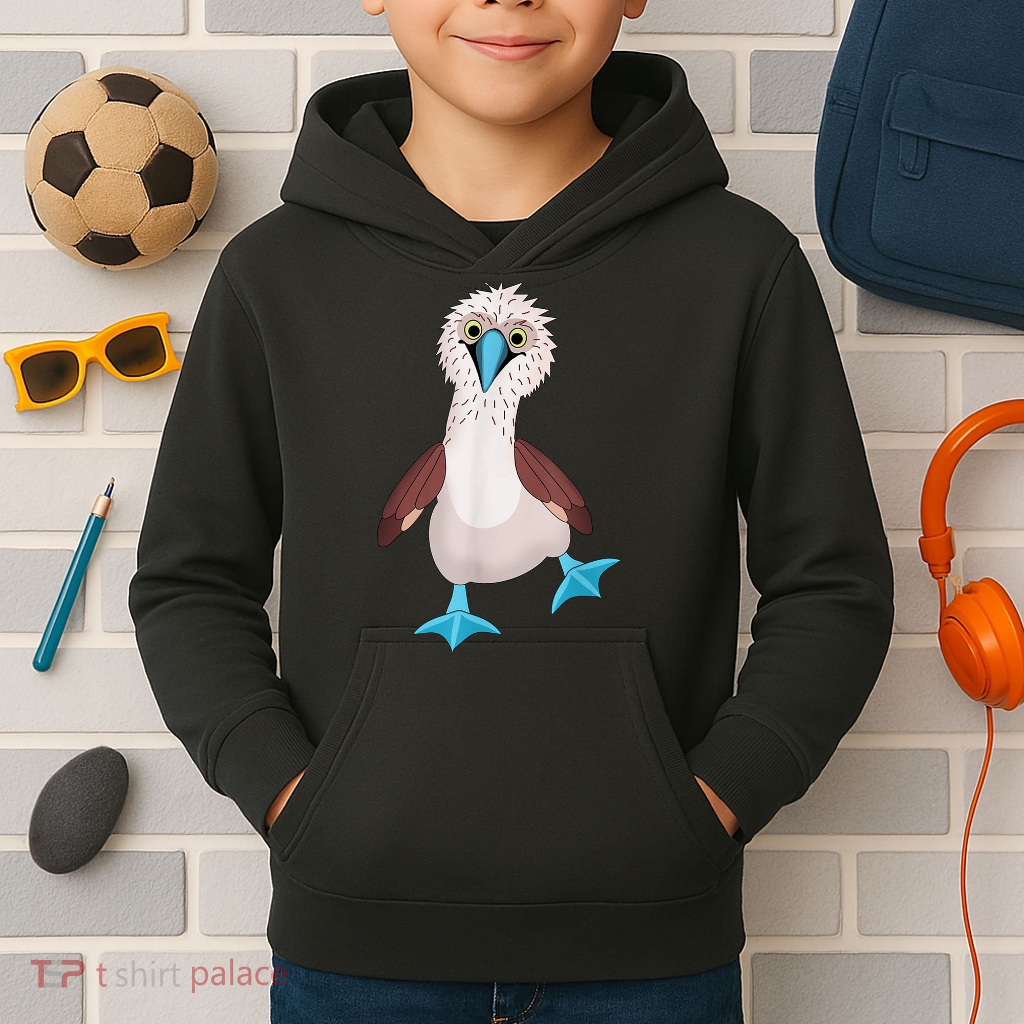 Dancing Booby Sea Bird Footed Blue Feet Drawing Kids Hoodie