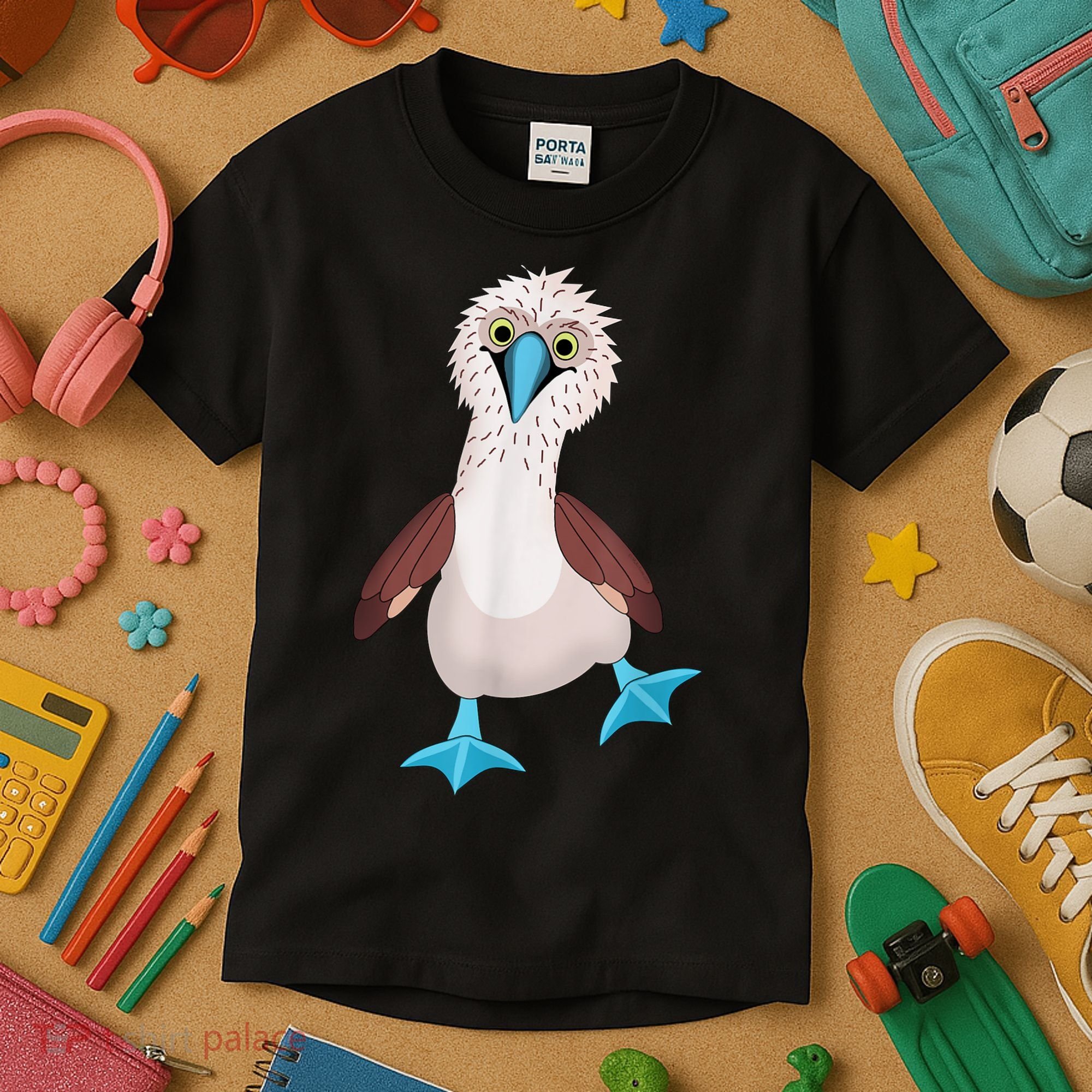 Dancing Booby Sea Bird Footed Blue Feet Drawing Kids T-Shirt