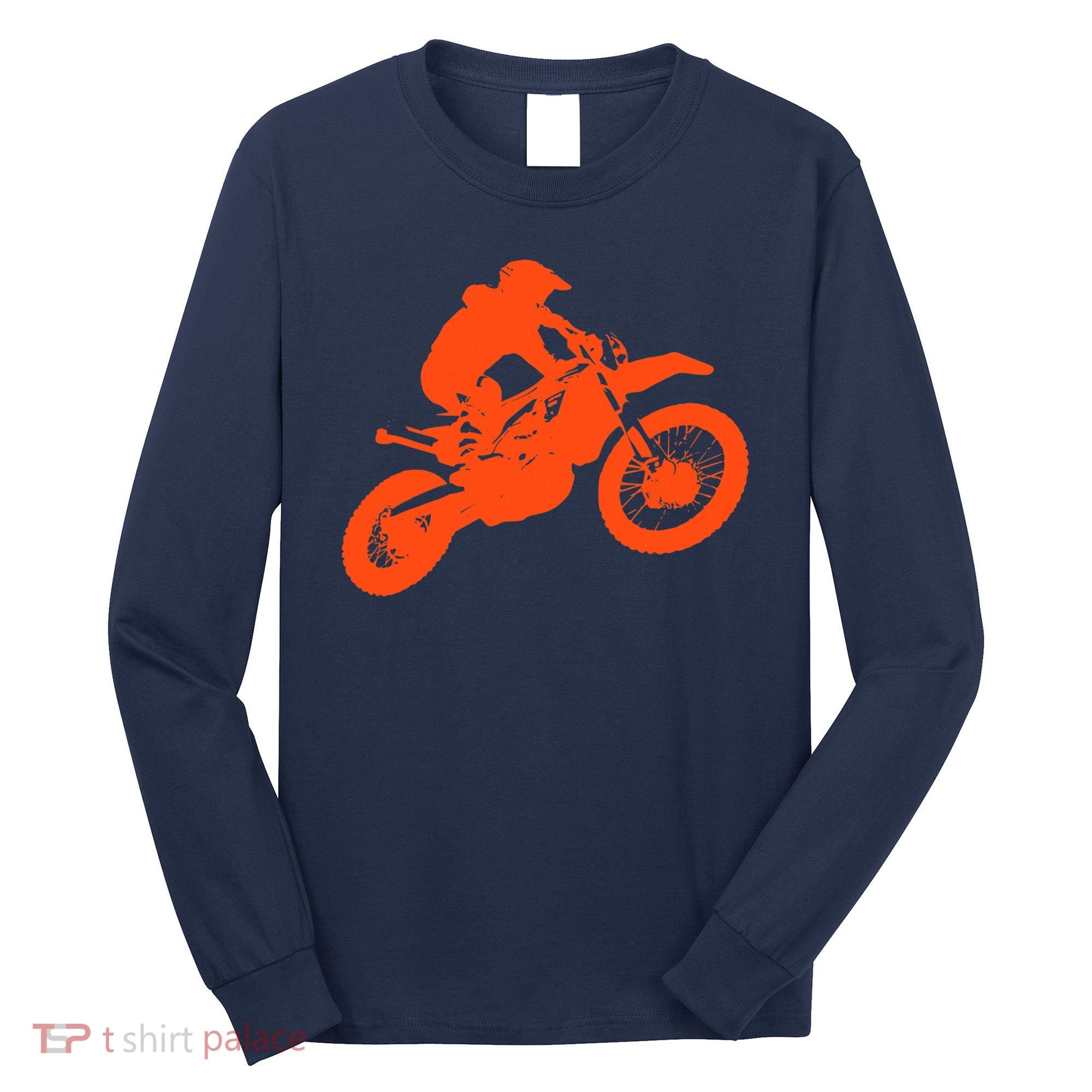 Dirt Bike Shirt For Boys Orange Silhouette Motocross Racing Long Sleeve Shirt