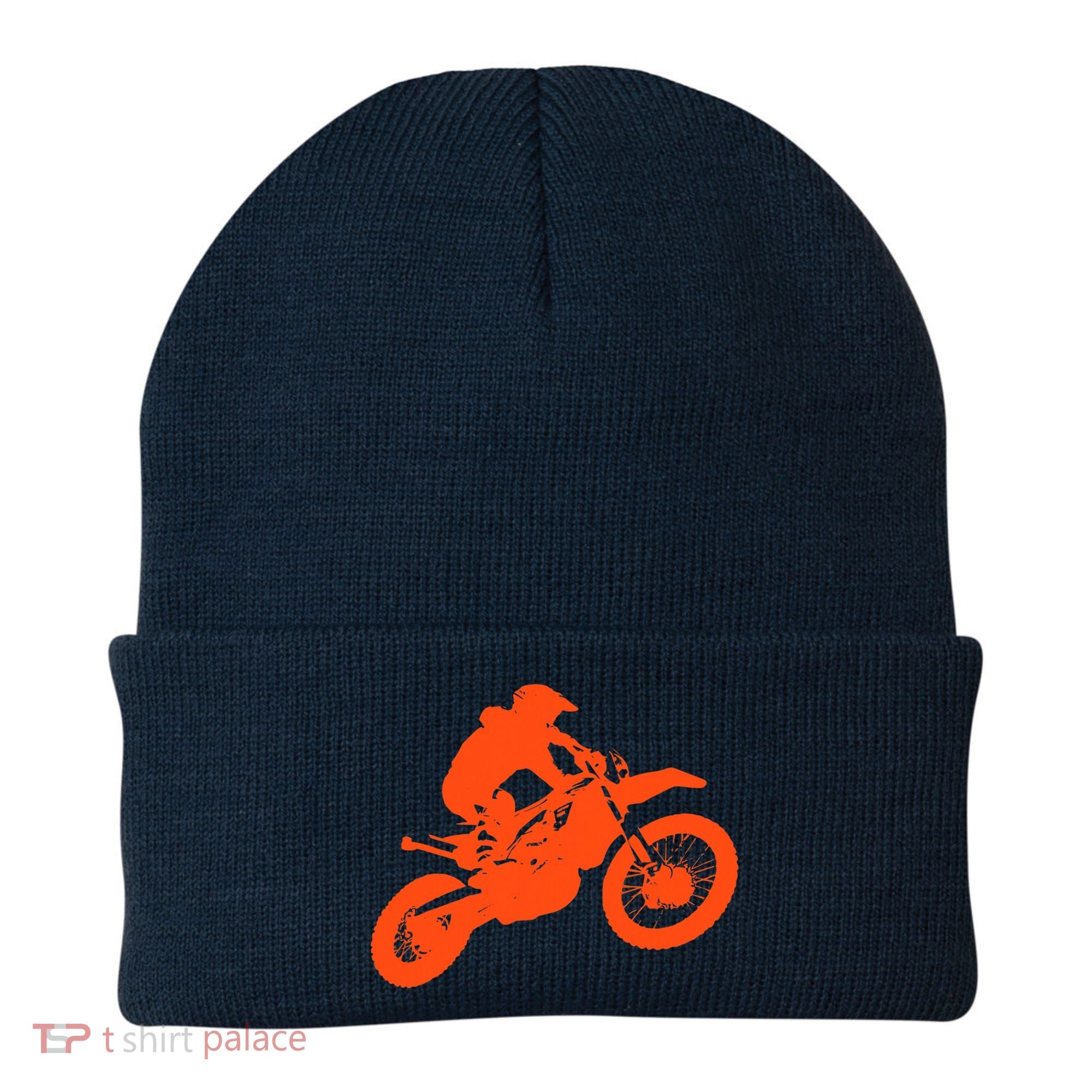 Dirt Bike Shirt For Boys Orange Silhouette Motocross Racing Beanie