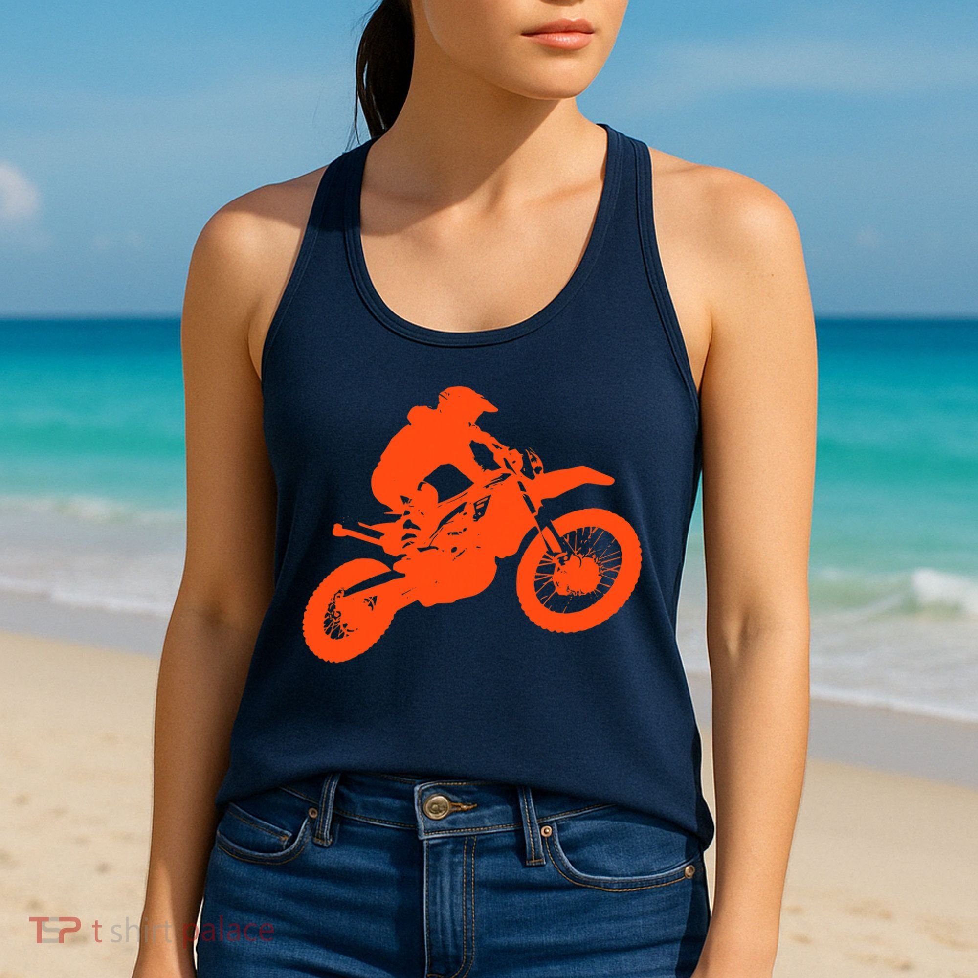 Dirt Bike Shirt For Boys Orange Silhouette Motocross Racing Women's Tank Top