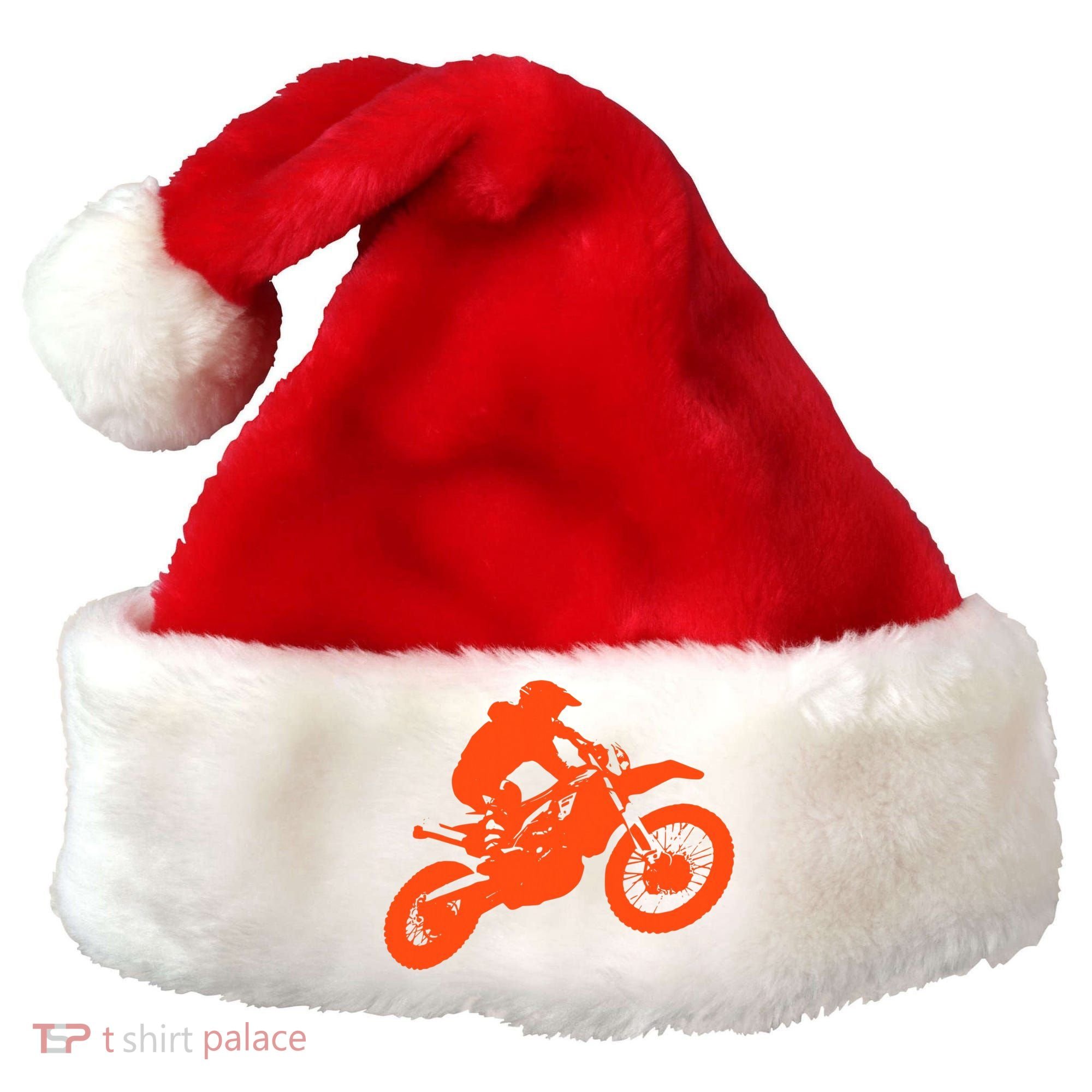 Dirt Bike Shirt For Boys Orange Silhouette Motocross Racing Santa Hat