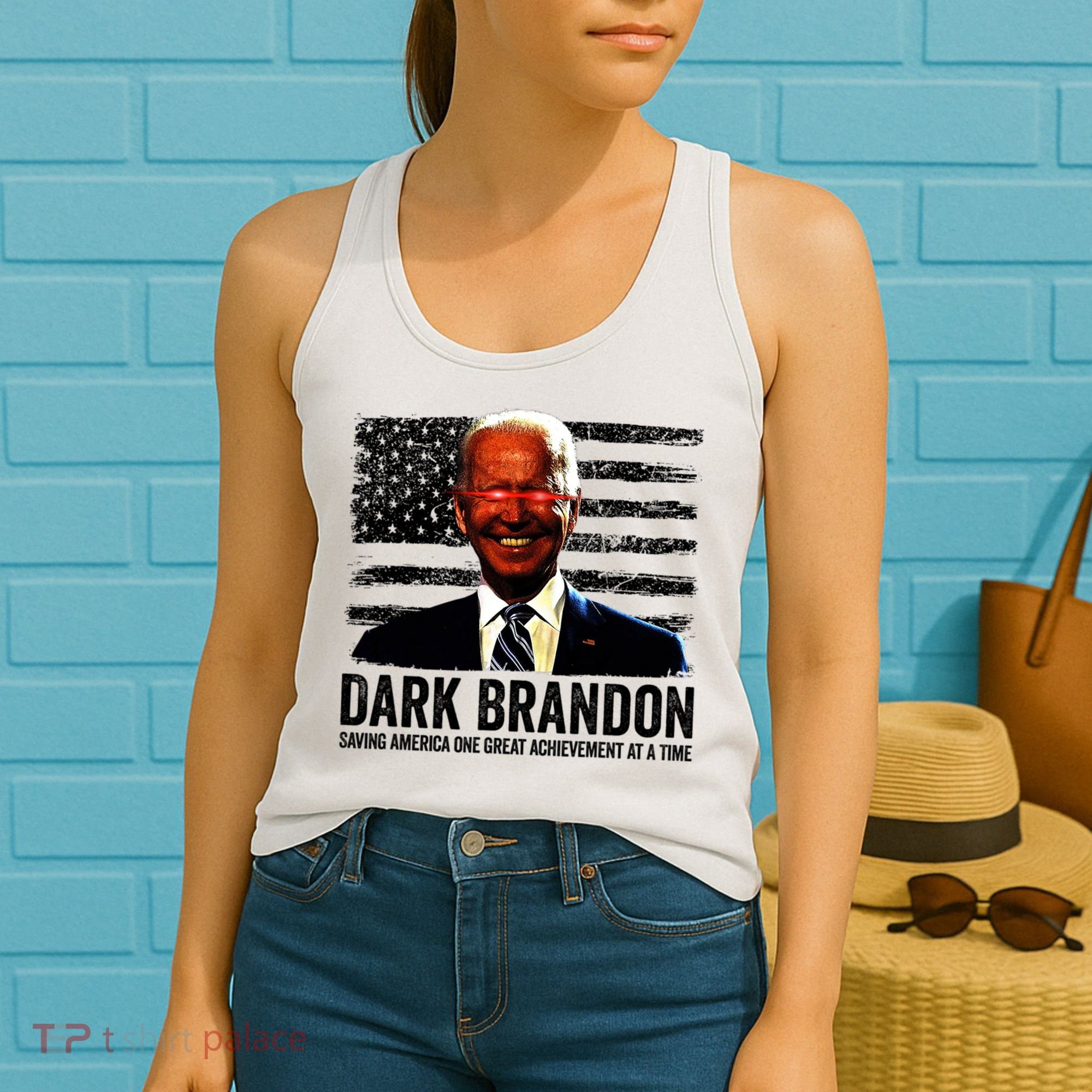 Dark Brandon Saving America Political USA Flag Women's Tank Top