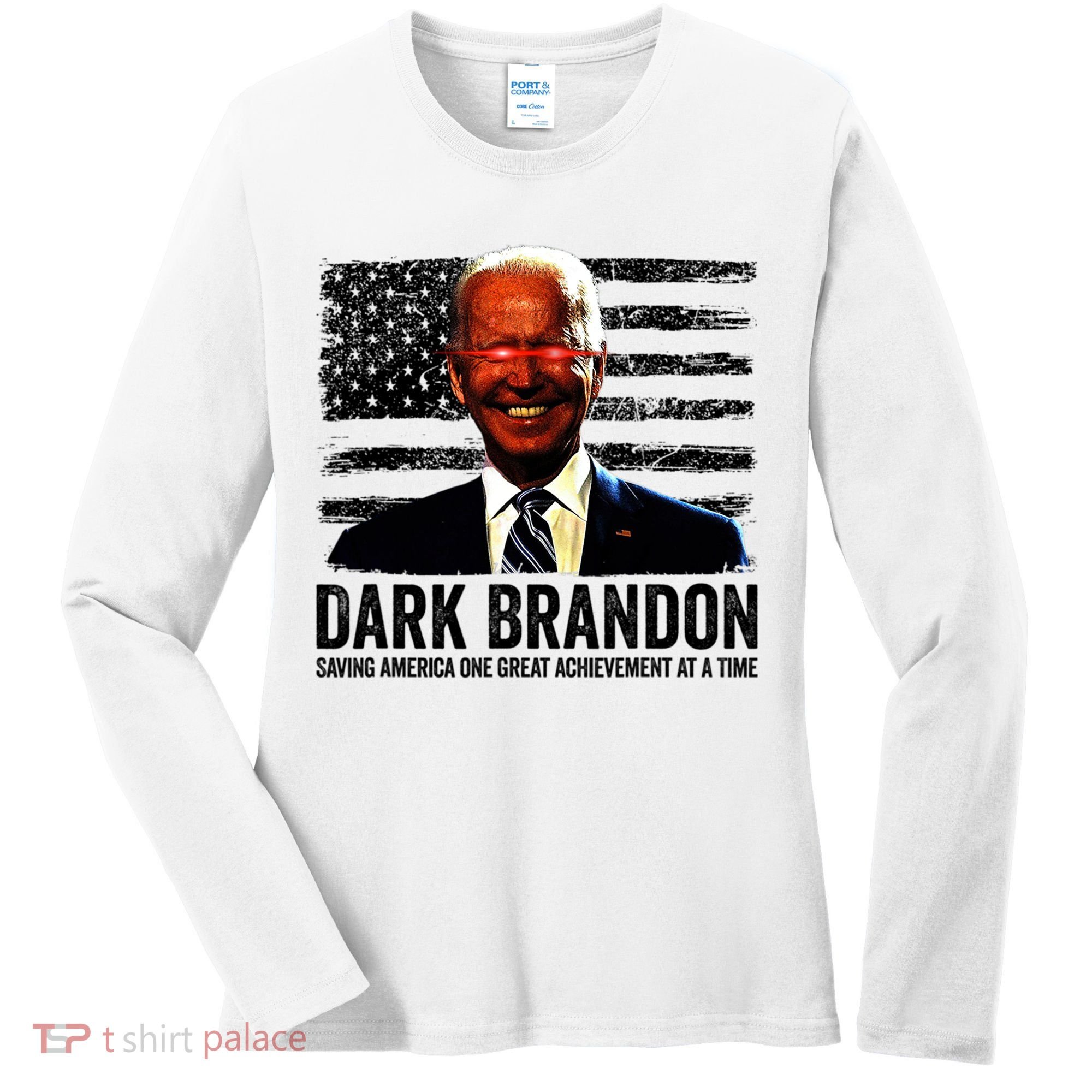 Dark Brandon Saving America Political USA Flag Women's Long Sleeve Shirt