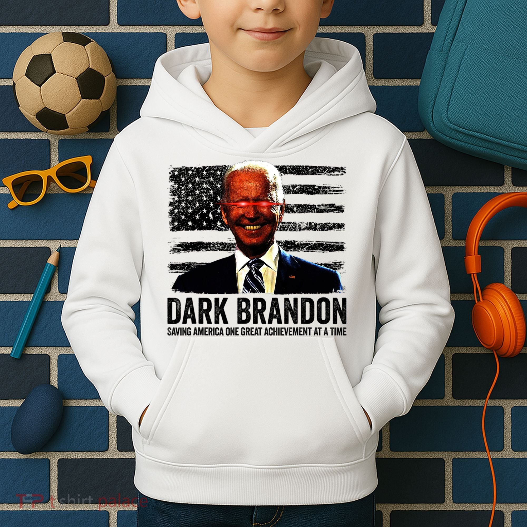 Dark Brandon Saving America Political USA Flag Kids Hoodie