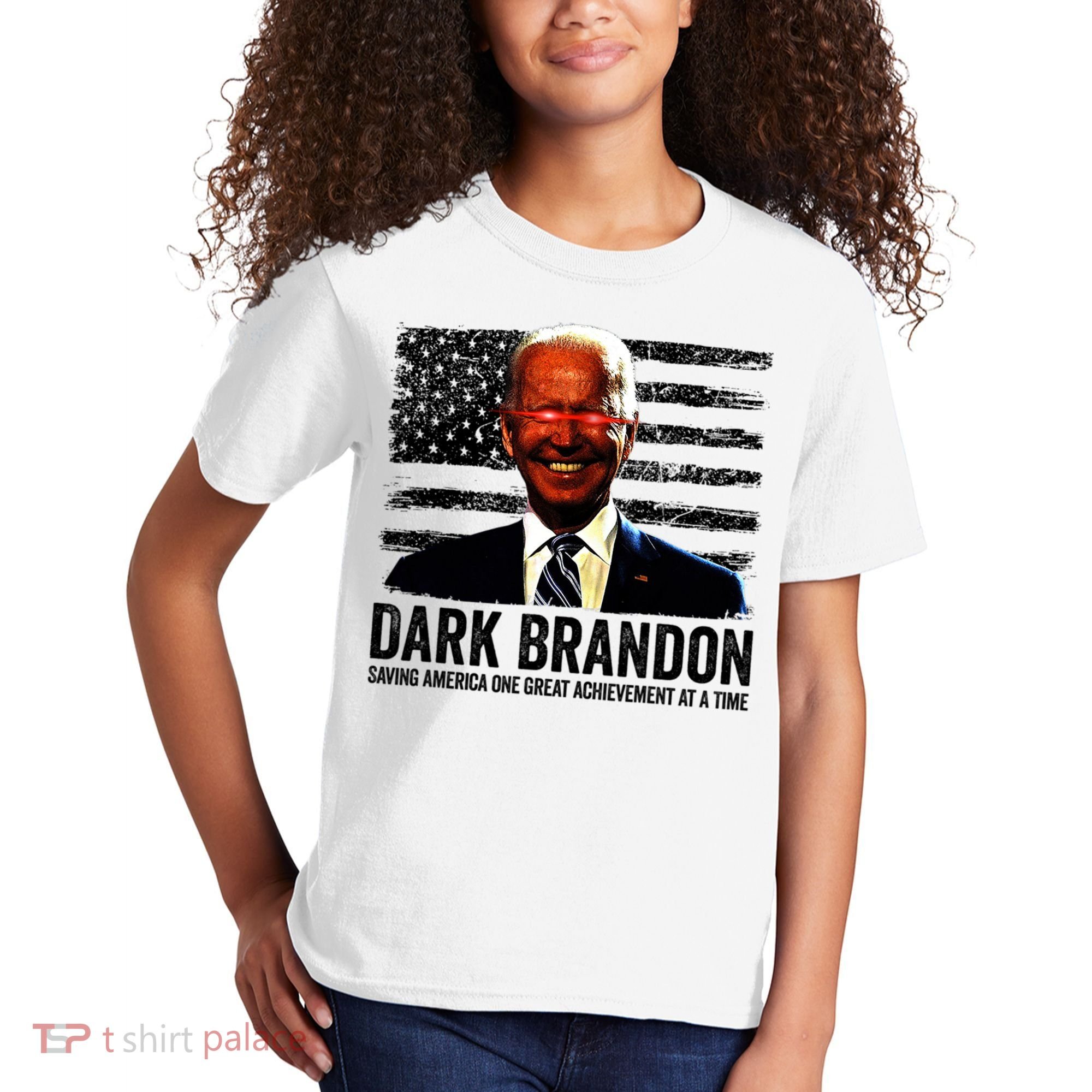 Dark Brandon Saving America Political USA Flag Kids T-Shirt
