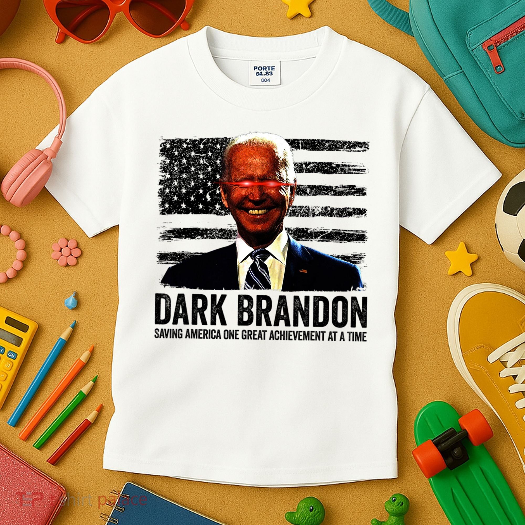 Dark Brandon Saving America Political USA Flag Kids T-Shirt