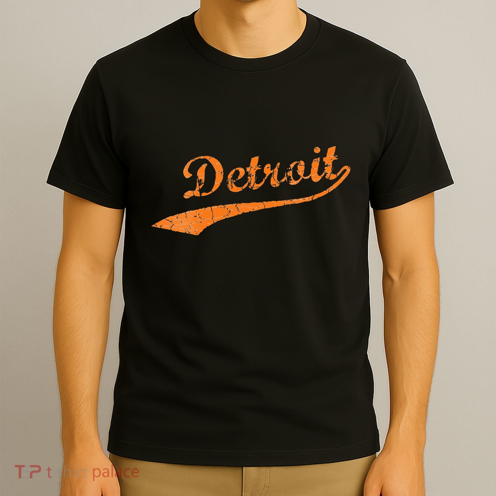 Detroit Baseball Style Cracked Lettering City Pride T-Shirt