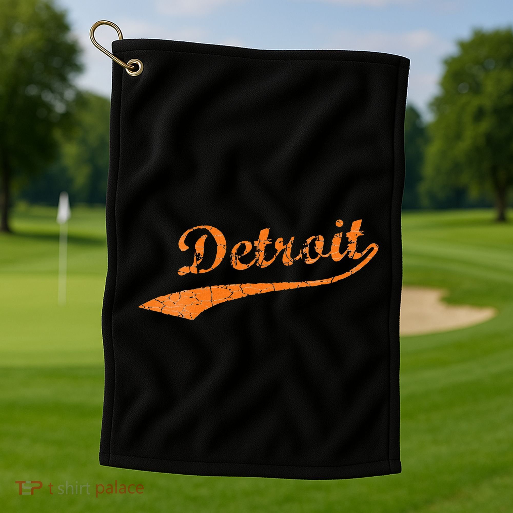 Detroit Baseball Style Cracked Lettering City Pride Golf Towel