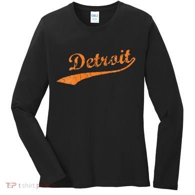 Detroit Baseball Style Cracked Lettering City Pride Women's Long Sleeve Shirt