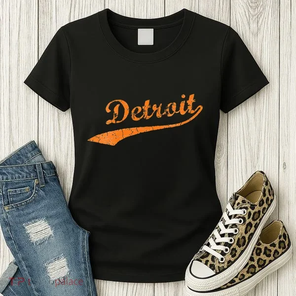 Detroit Baseball Style Cracked Lettering City Pride Women's T-Shirt