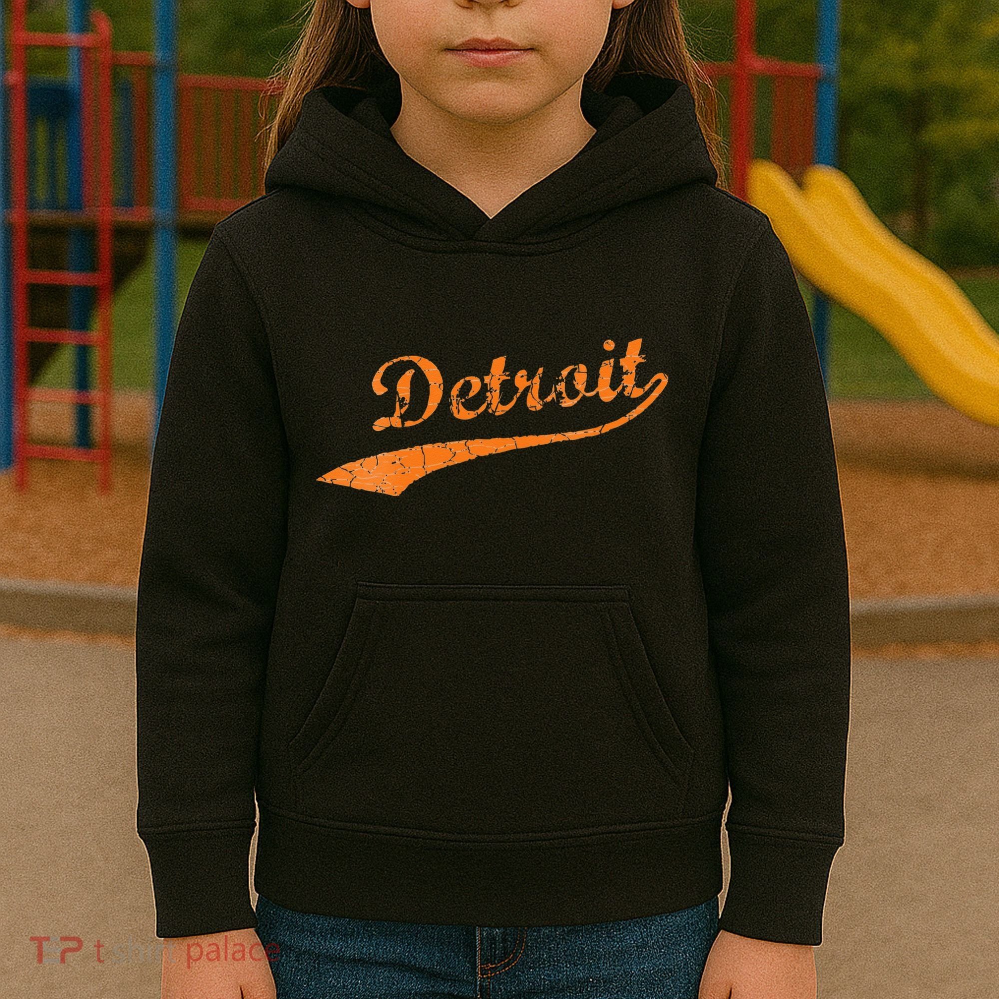 Detroit Baseball Style Cracked Lettering City Pride Kids Hoodie