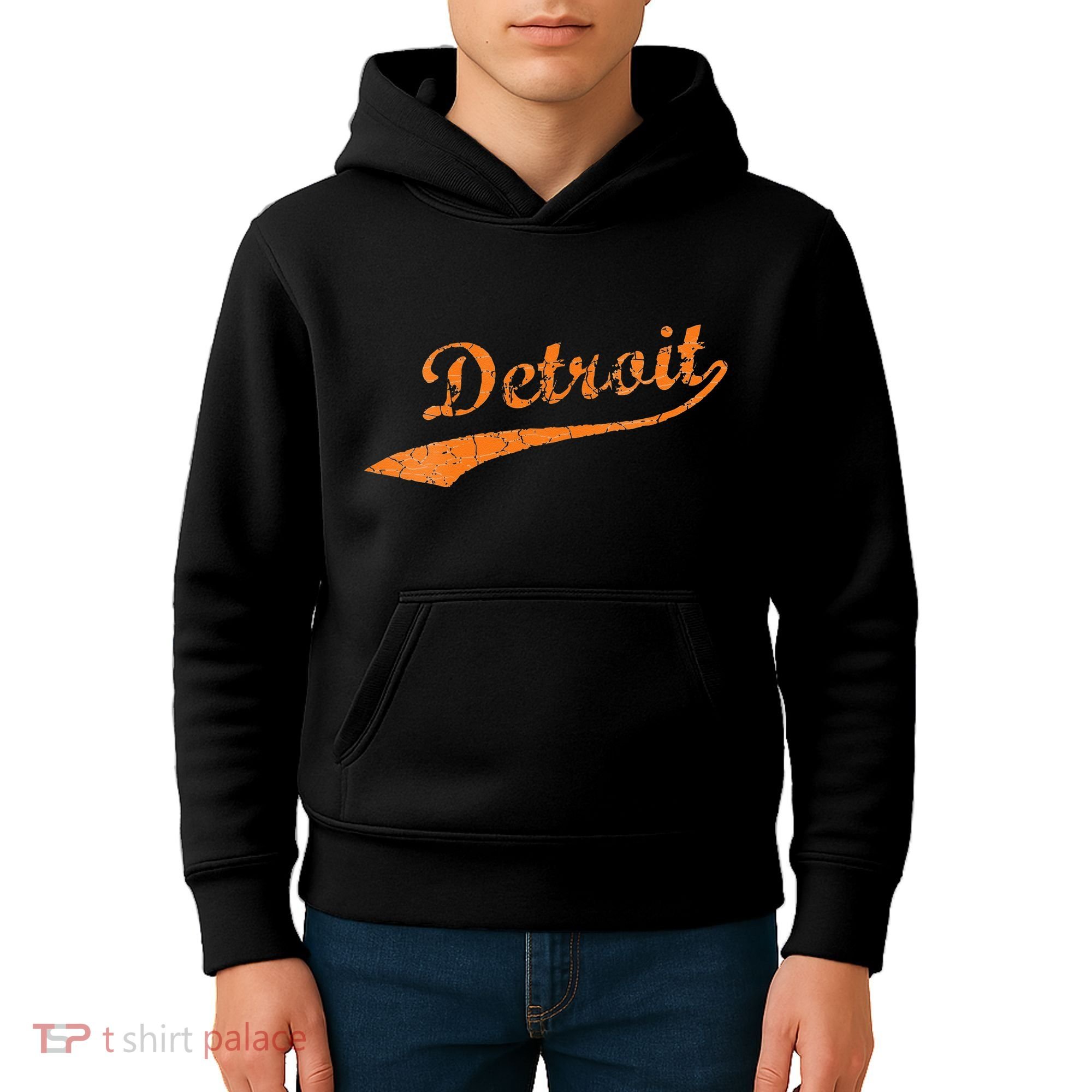 Detroit Baseball Style Cracked Lettering City Pride Kids Hoodie