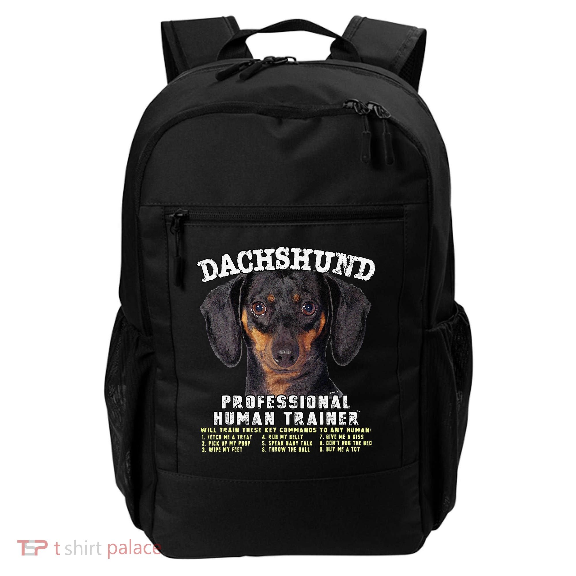Dachshund Black Tan Professional Human Trainer Cute Dog Backpack