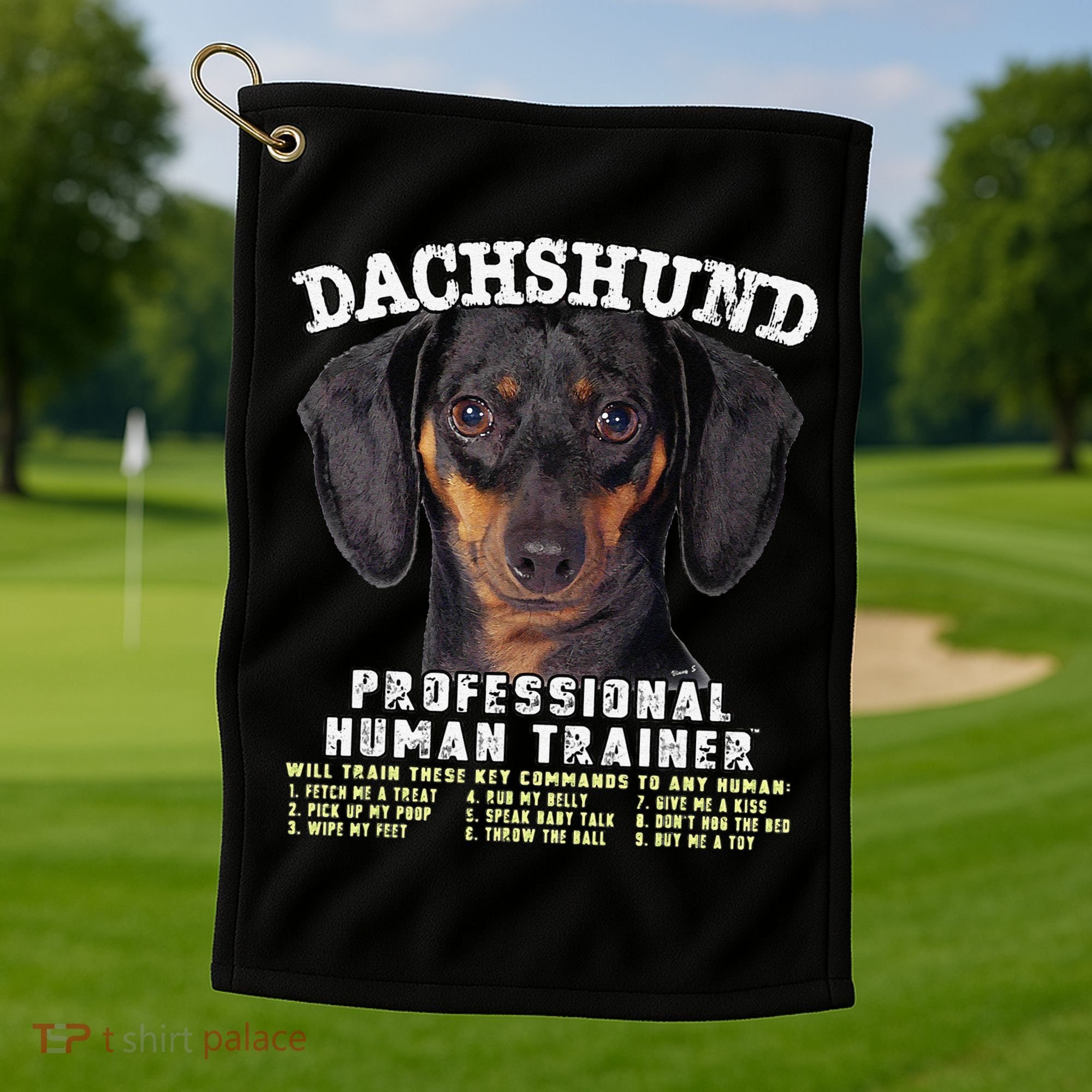 Dachshund Black Tan Professional Human Trainer Cute Dog Golf Towel