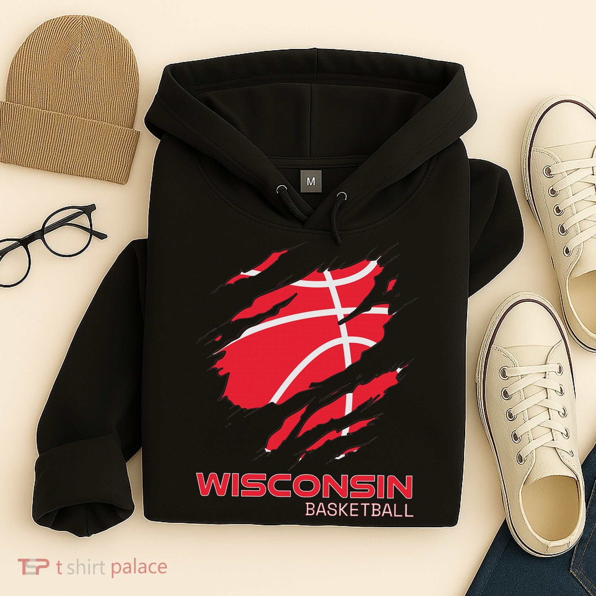 Distressed Basketball The Badger State Home Wisconsin Hoops Hoodie