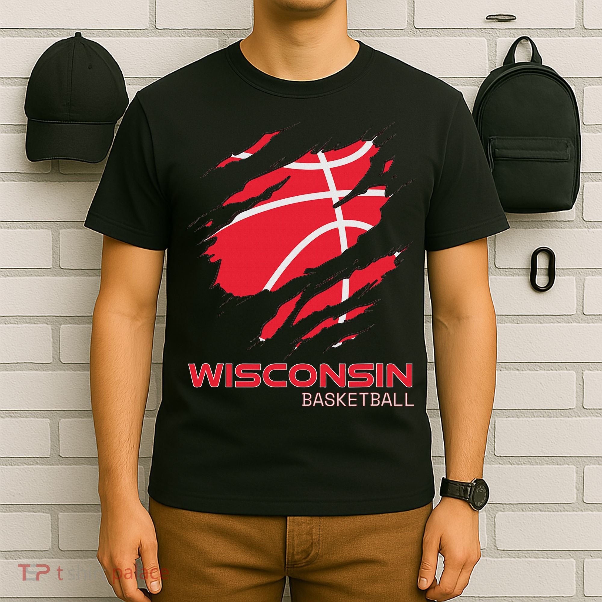 Distressed Basketball The Badger State Home Wisconsin Hoops T-Shirt