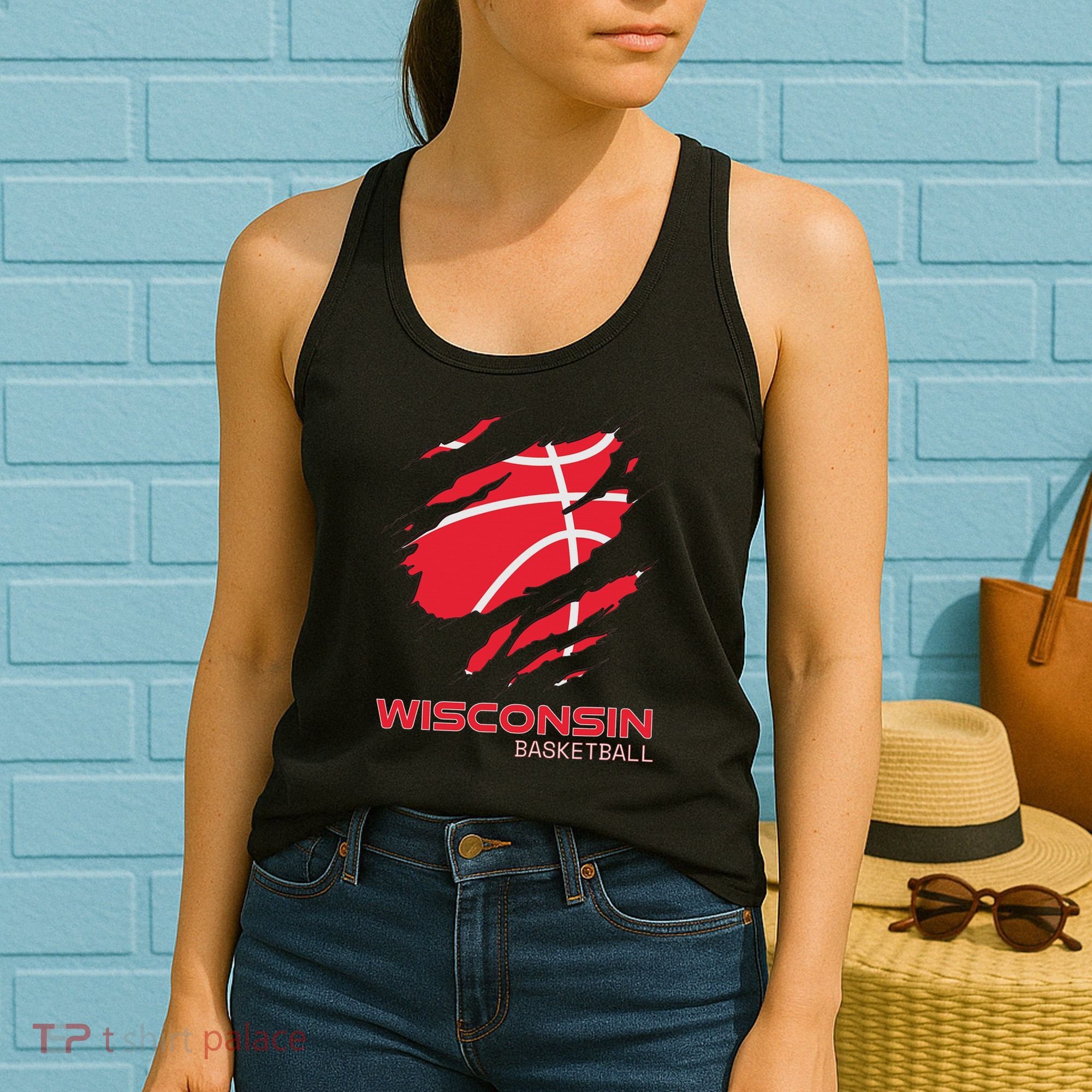 Distressed Basketball The Badger State Home Wisconsin Hoops Women's Tank Top