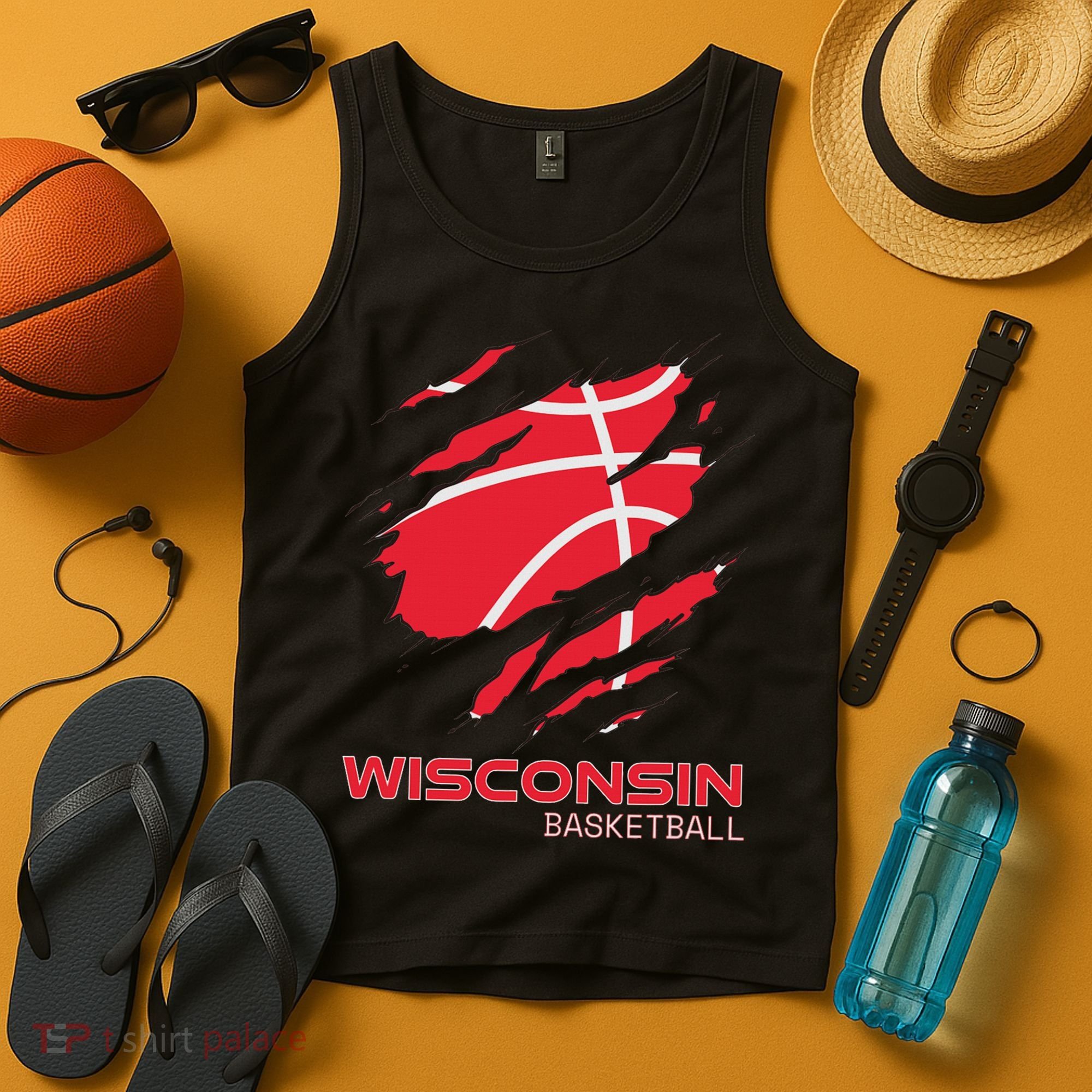 Distressed Basketball The Badger State Home Wisconsin Hoops Tank Top