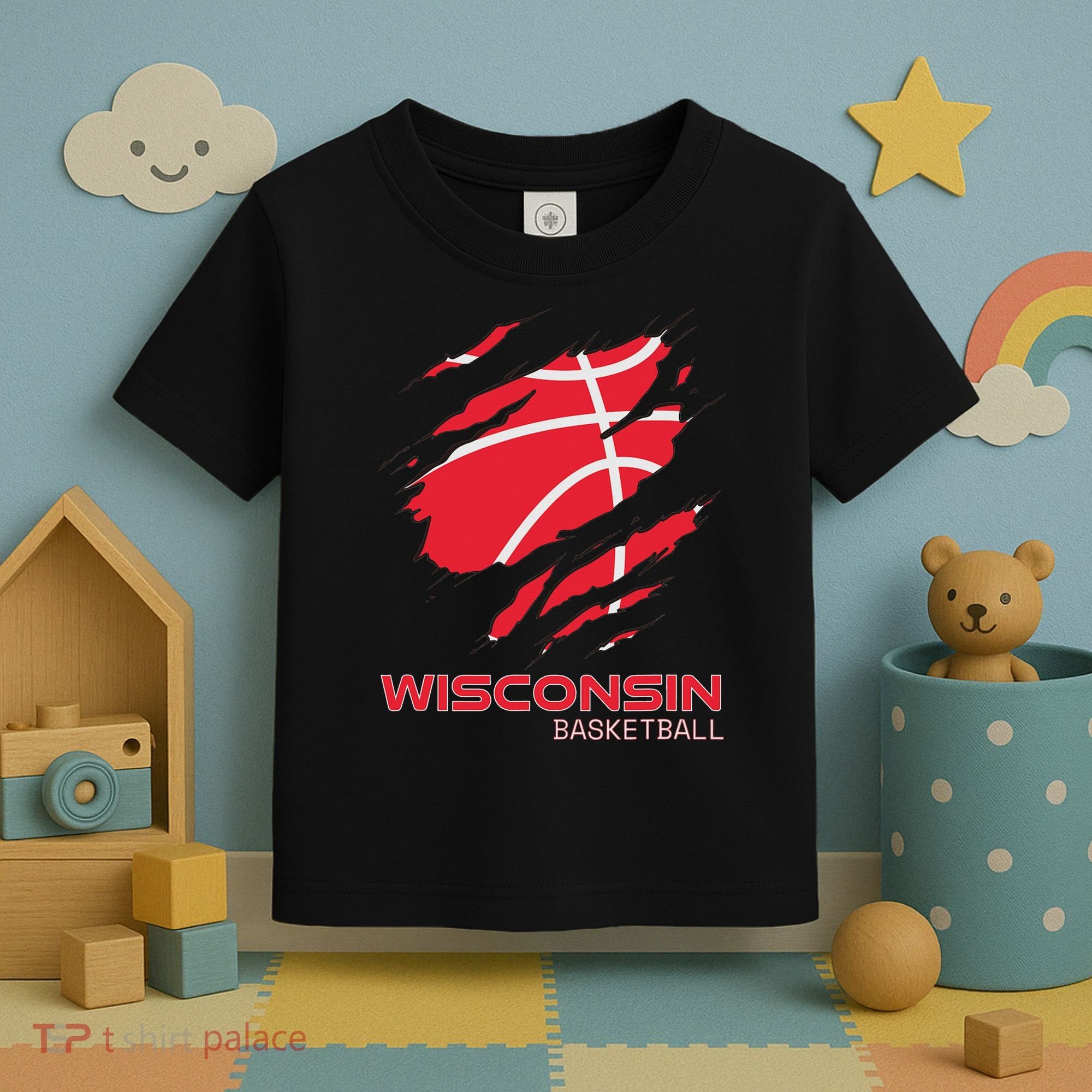 Distressed Basketball The Badger State Home Wisconsin Hoops Toddler T-Shirt