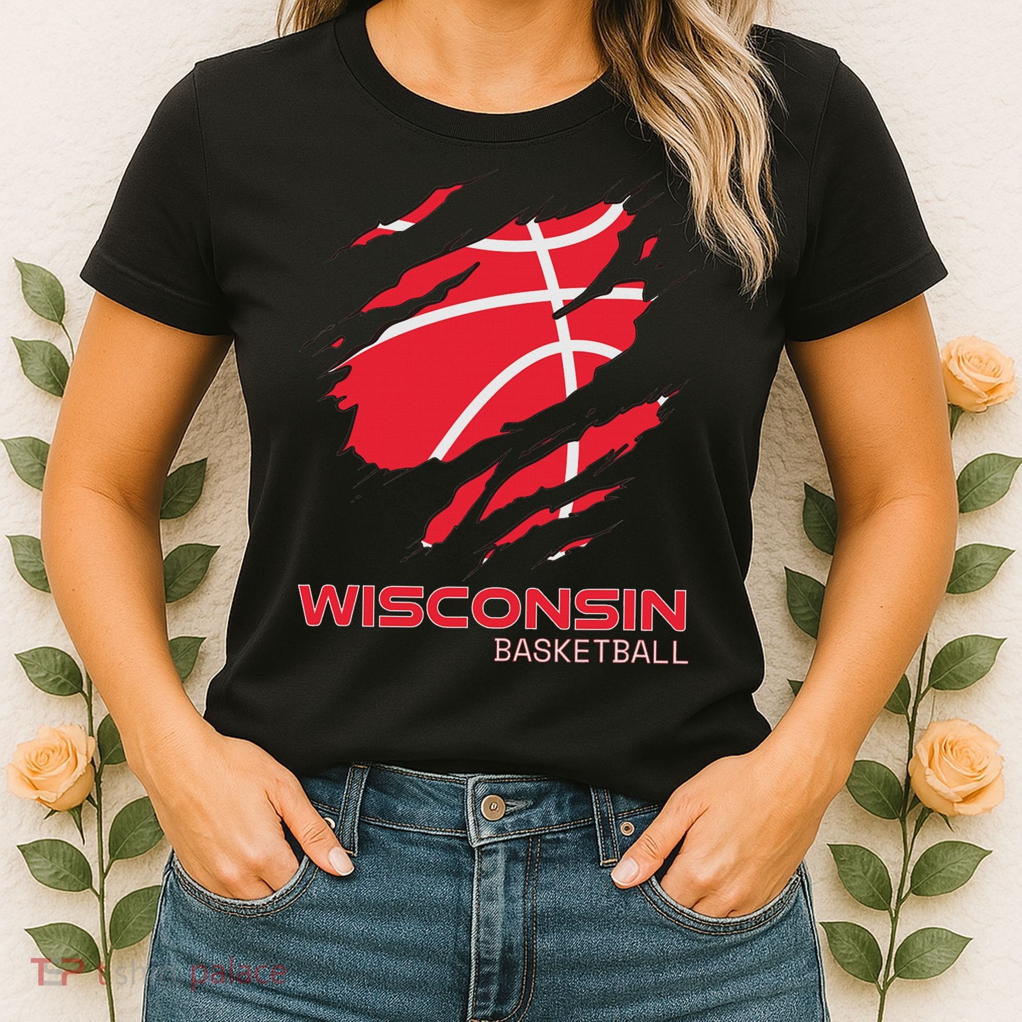 Distressed Basketball The Badger State Home Wisconsin Hoops Women's T-Shirt