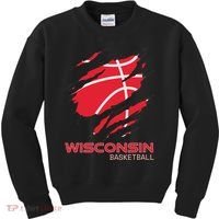 Distressed Basketball The Badger State Home Wisconsin Hoops Kids Sweatshirt thumb 0