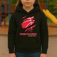 Distressed Basketball The Badger State Home Wisconsin Hoops Kids Hoodie thumb 3