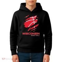 Distressed Basketball The Badger State Home Wisconsin Hoops Kids Hoodie thumb 4