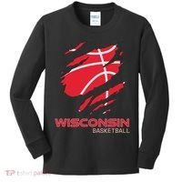 Distressed Basketball The Badger State Home Wisconsin Hoops Kids Long Sleeve Shirt thumb 0