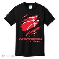 Distressed Basketball The Badger State Home Wisconsin Hoops Kids T-Shirt thumb 0