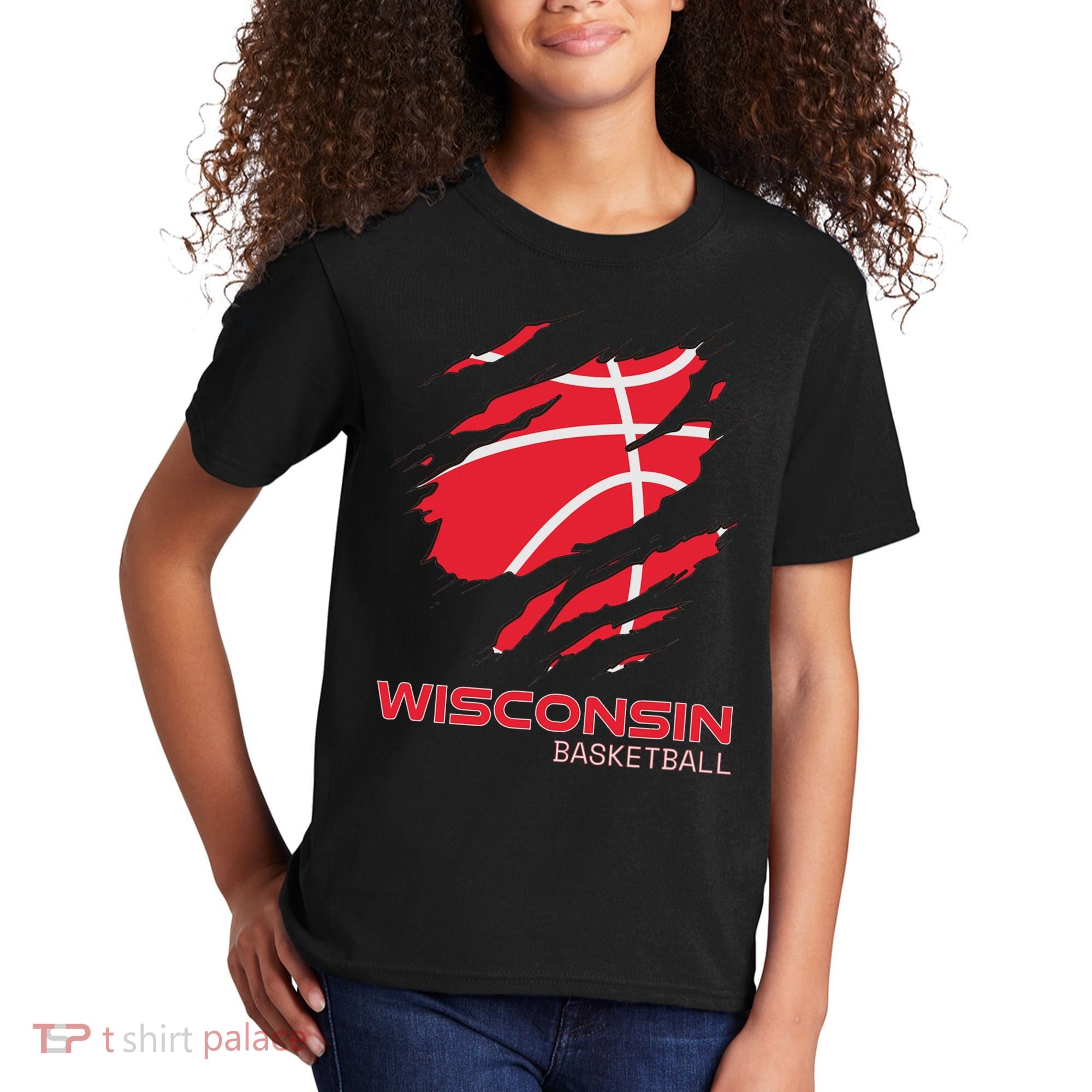 Distressed Basketball The Badger State Home Wisconsin Hoops Kids T-Shirt