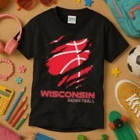 Distressed Basketball The Badger State Home Wisconsin Hoops Kids T-Shirt thumb 3