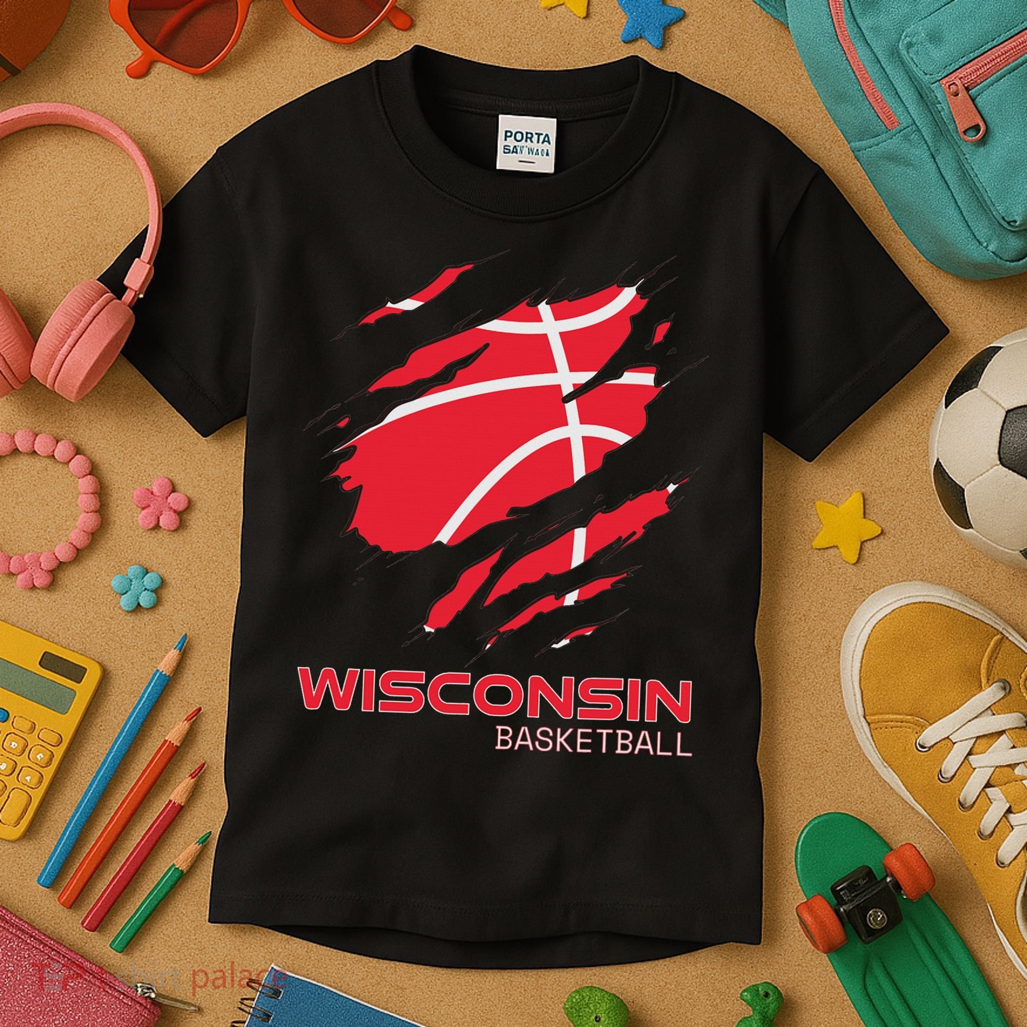 Distressed Basketball The Badger State Home Wisconsin Hoops Kids T-Shirt