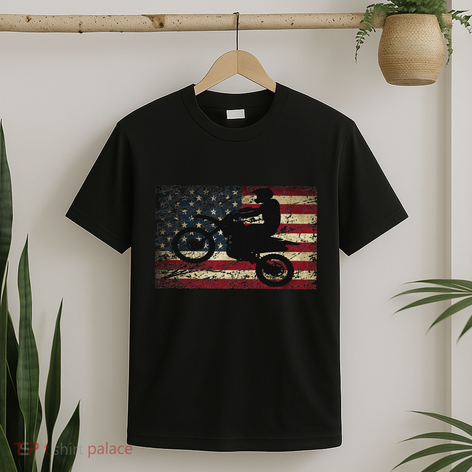 Dirt Bike Usa Flag Motocross American Flag T-Shirt