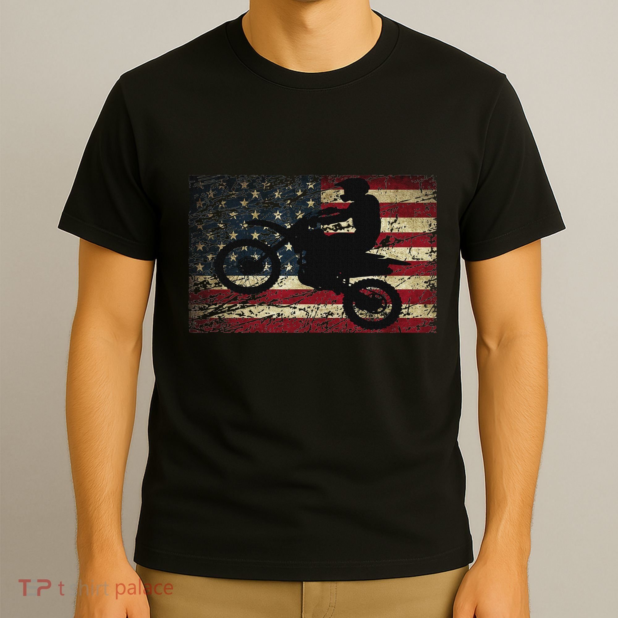 Dirt Bike Usa Flag Motocross American Flag T-Shirt