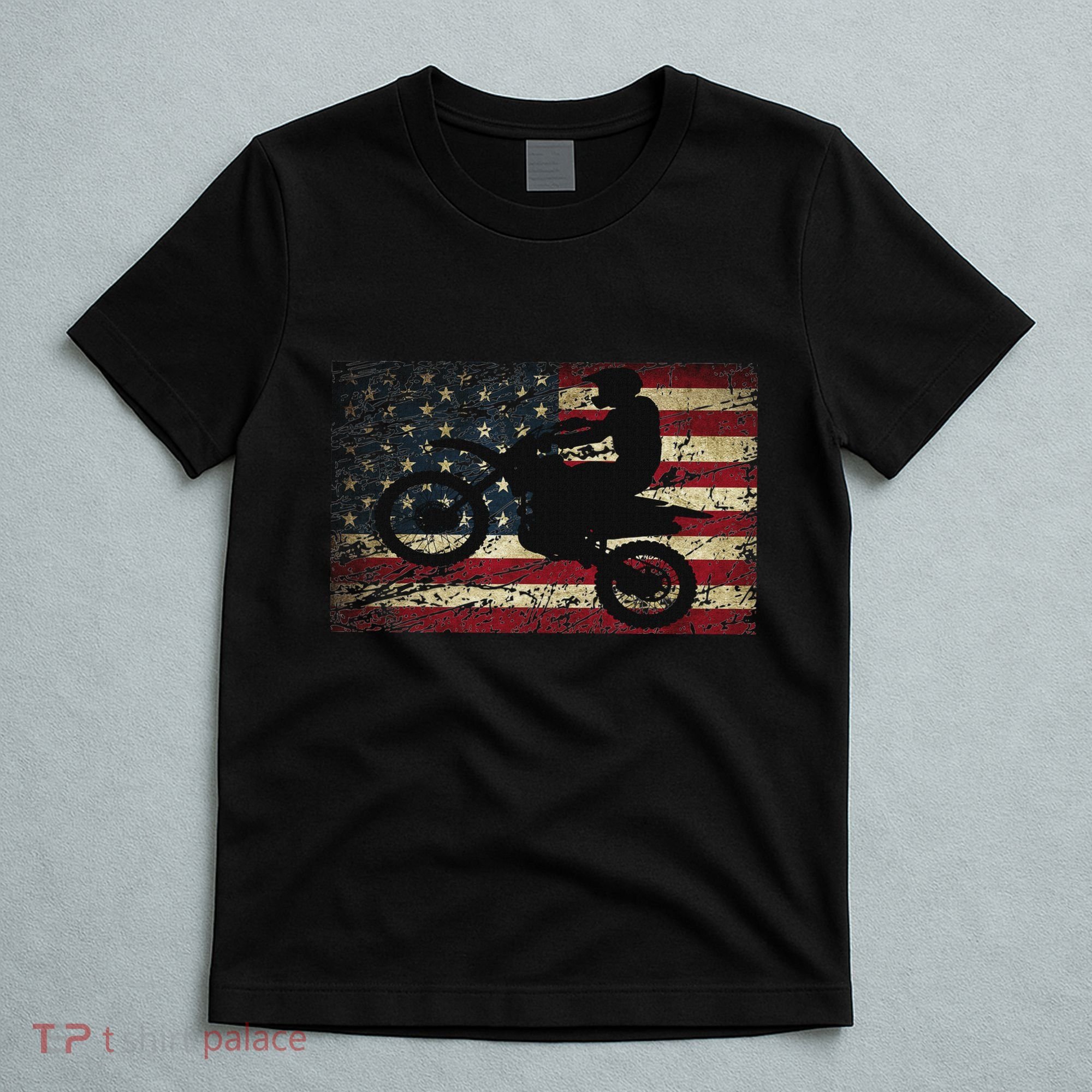 Dirt Bike Usa Flag Motocross American Flag T-Shirt
