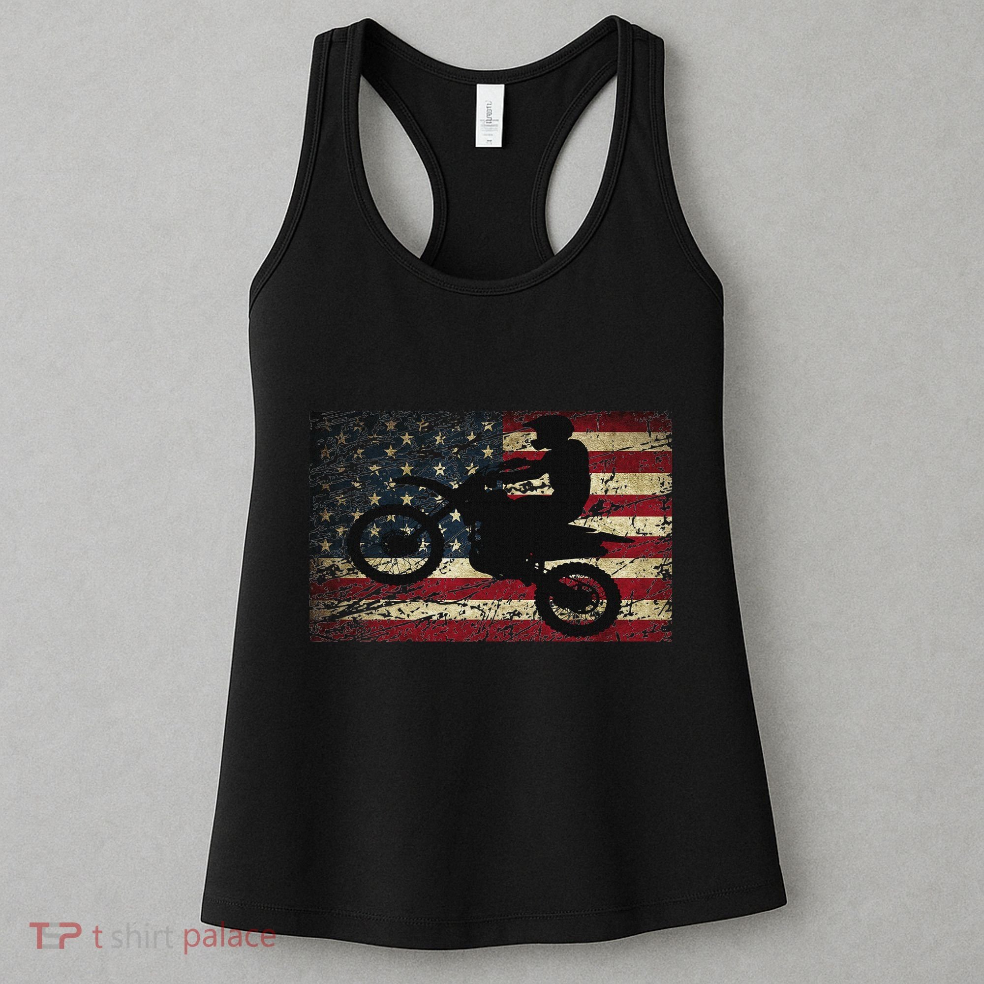 Dirt Bike Usa Flag Motocross American Flag Women's Tank Top