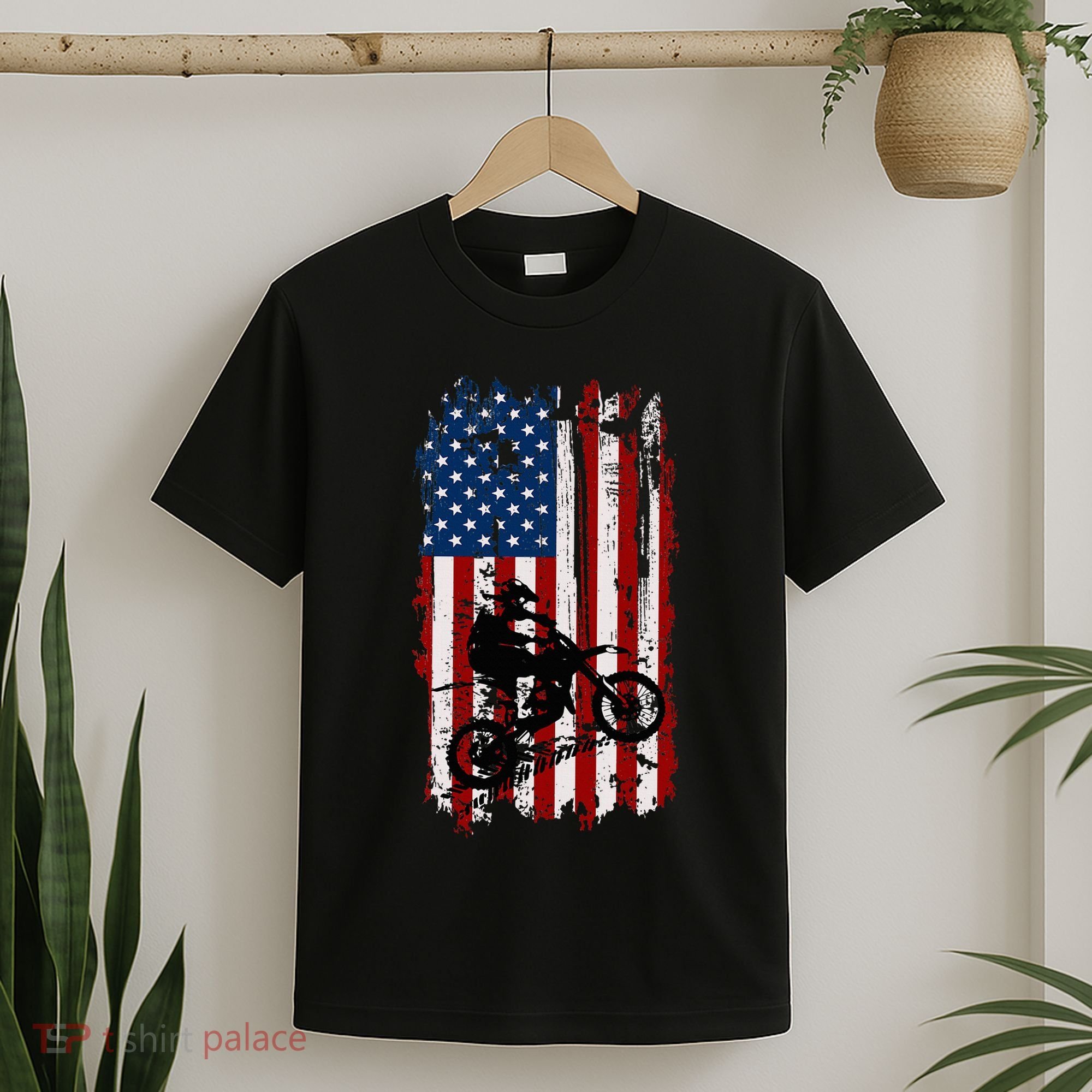 Dirt Bike Usa Flag Motocross American Flag T-Shirt