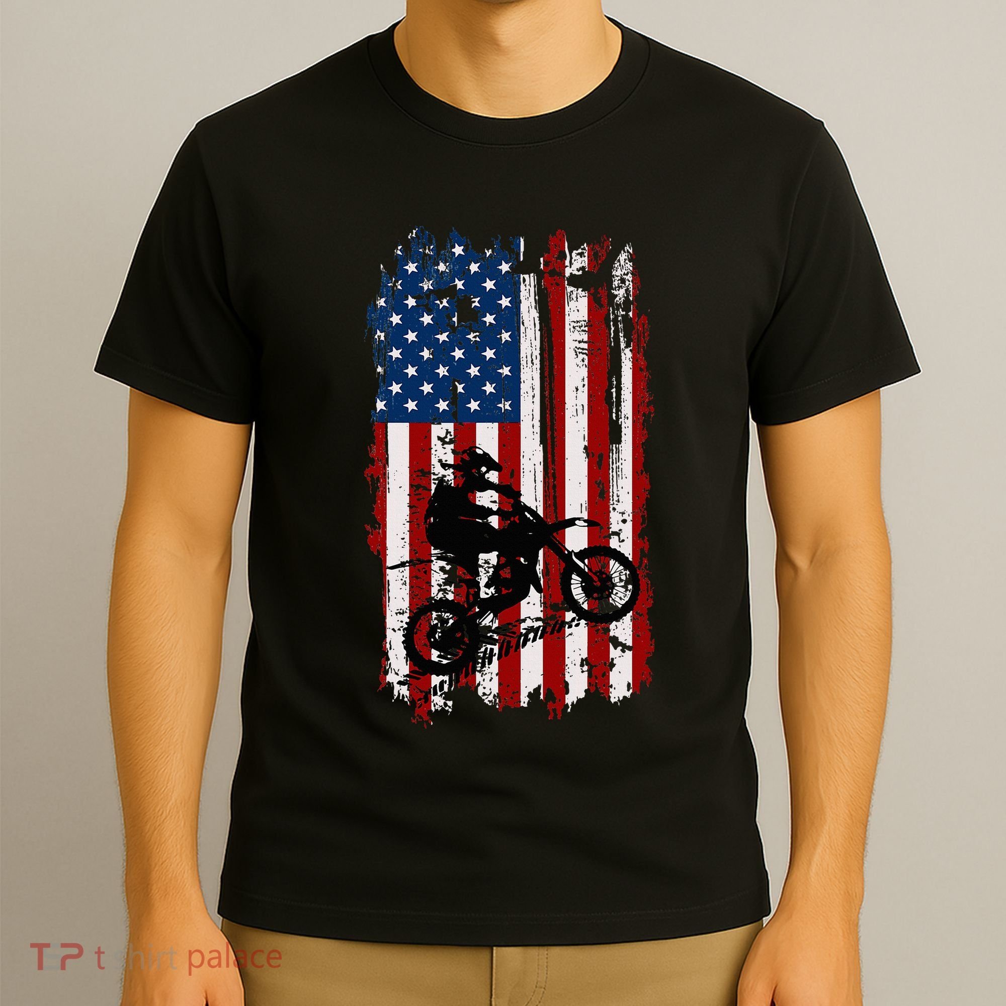 Dirt Bike Usa Flag Motocross American Flag T-Shirt